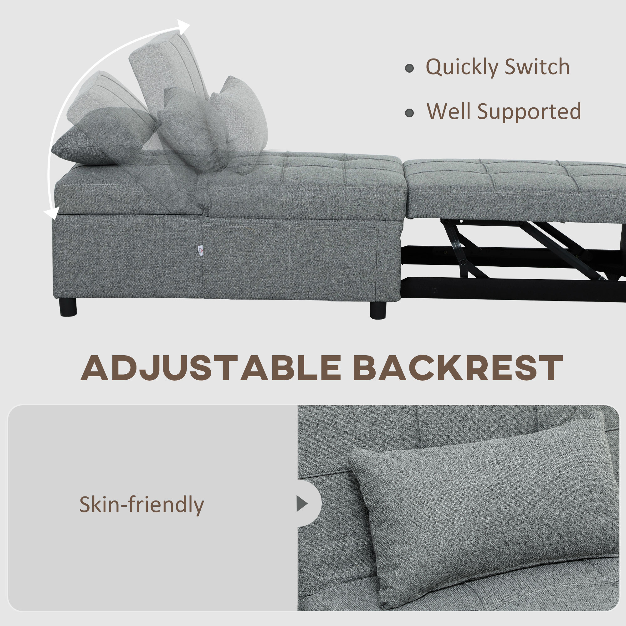 HOMCOM Four-In-One Single Sleeper Chair Dark Grey 6