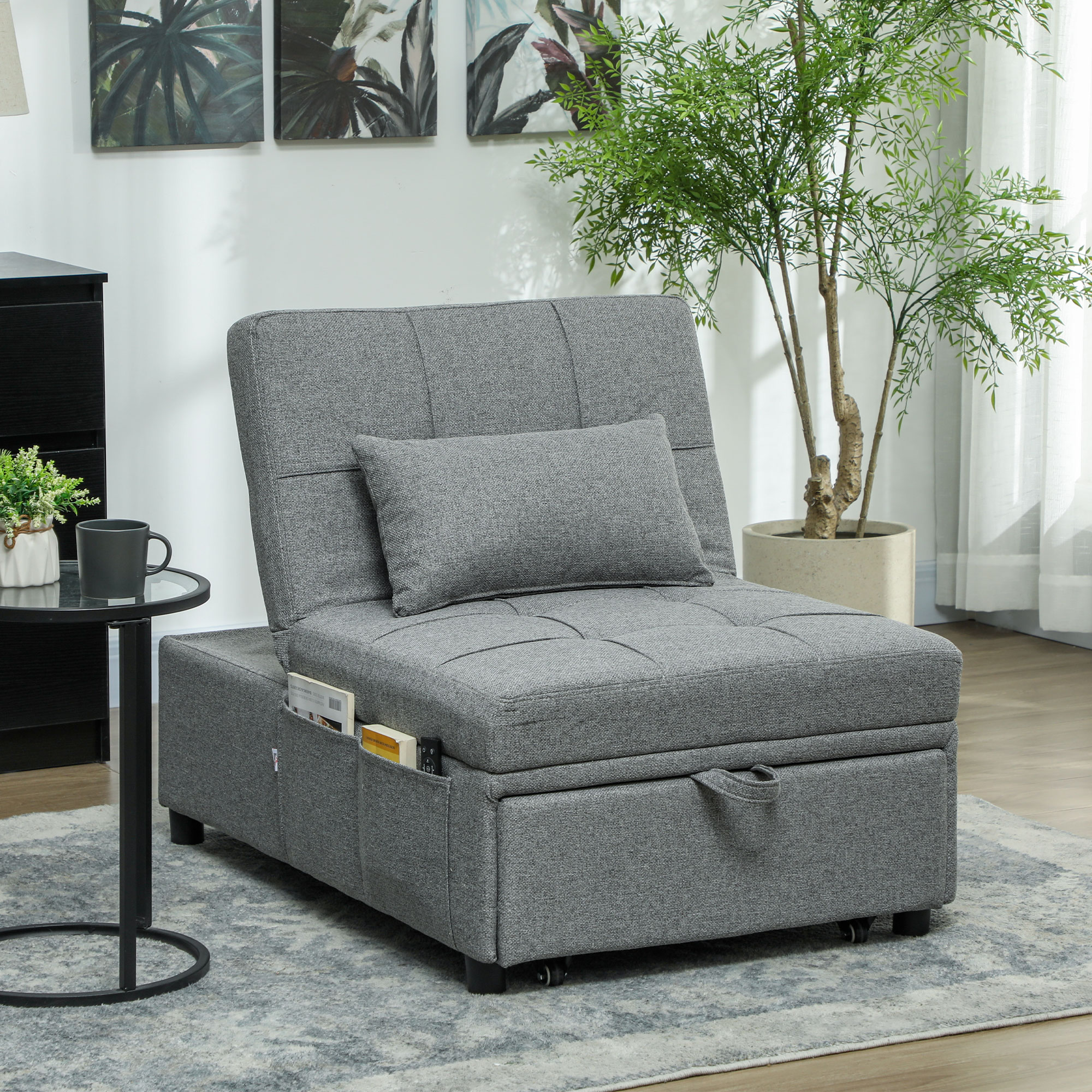 HOMCOM Four-In-One Single Sleeper Chair Dark Grey 2