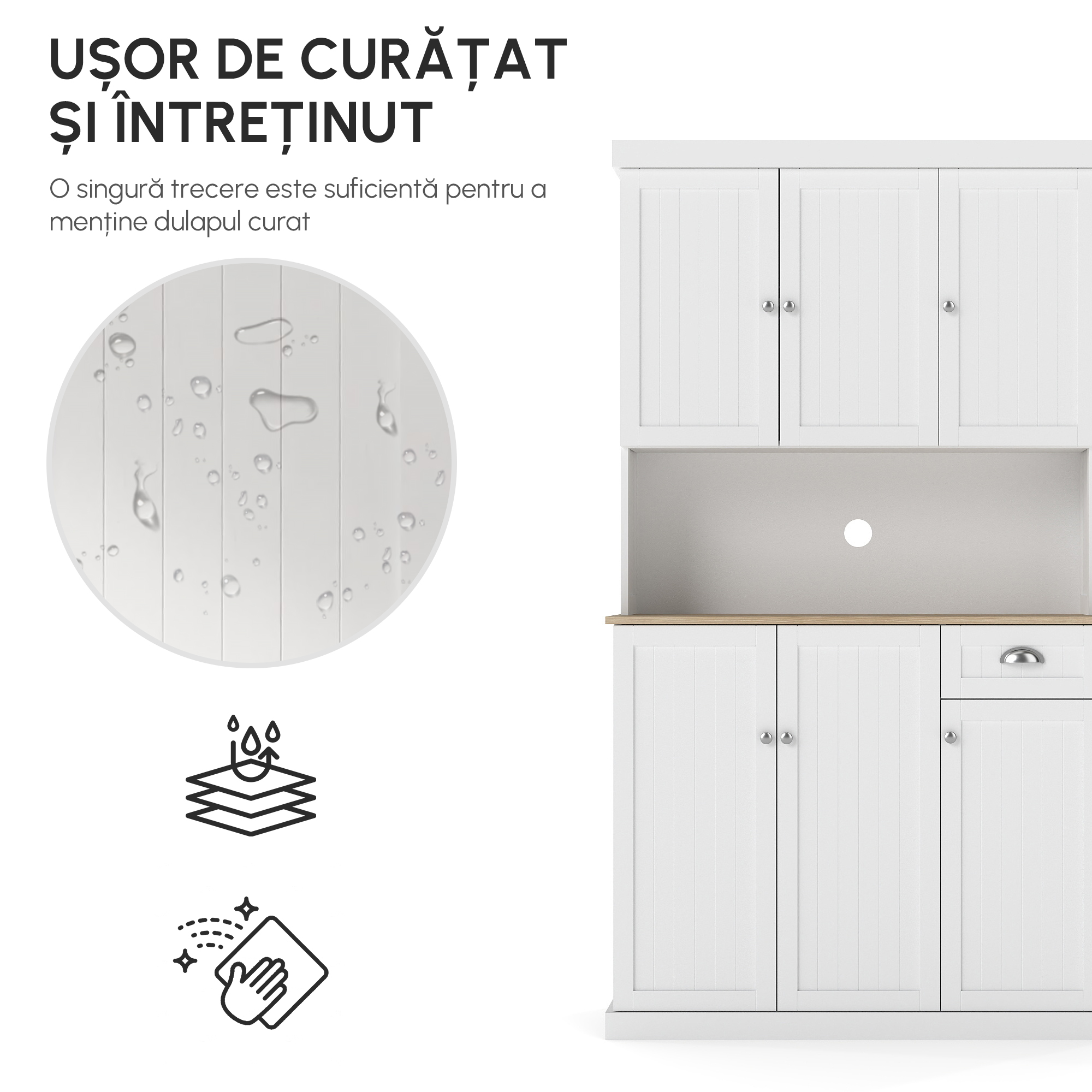  Bufet de Bucatarie, spatii de depozitare multiple, blat pentru cuptor si design modern, Alb [7]