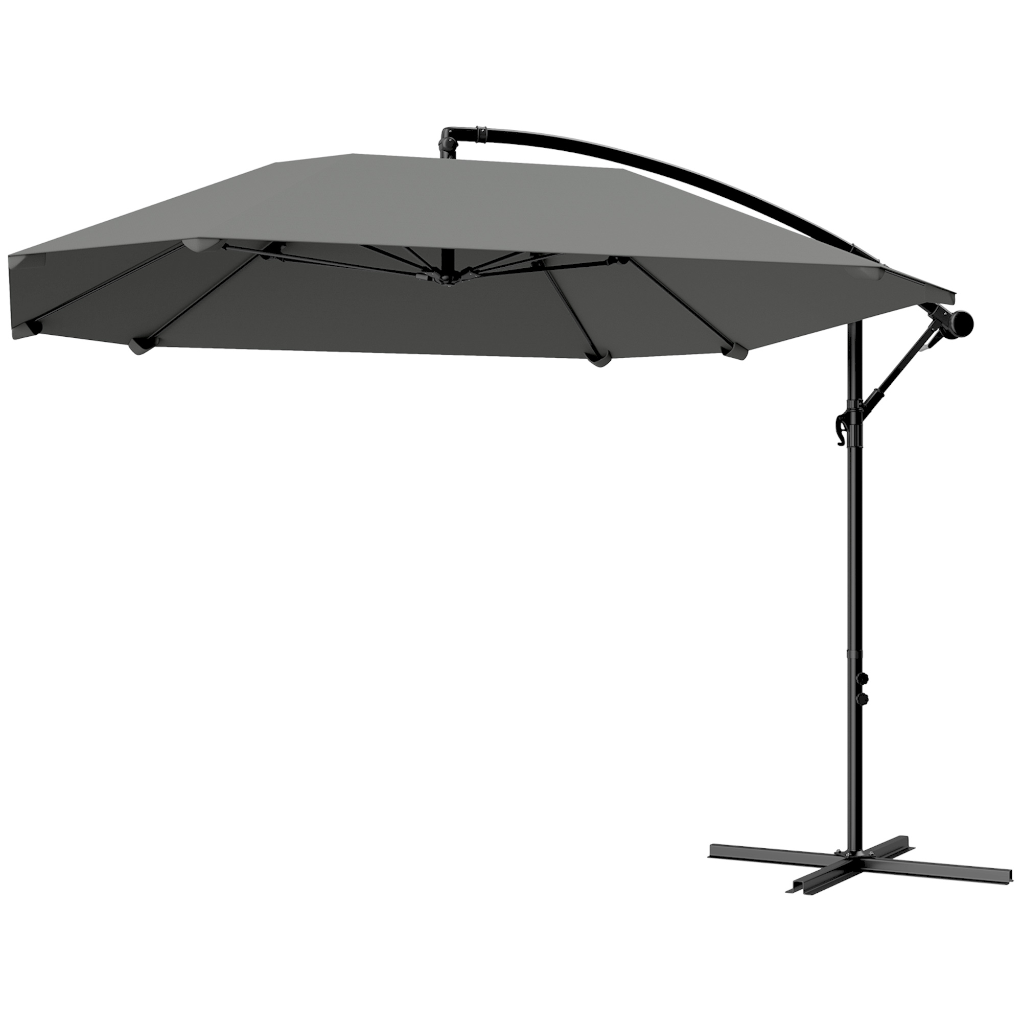 Outsunny Ampelschirm Alu Ø 260 cm Sonnenschirm, wasserdicht Kurbelschirm mit Ständer, Kurbel, Windsicherung, neigbar Marktschirm kippbar Gartenschirm Sonnenschutz für Balkon Garten Terrasse Dunkelgrau Aosom