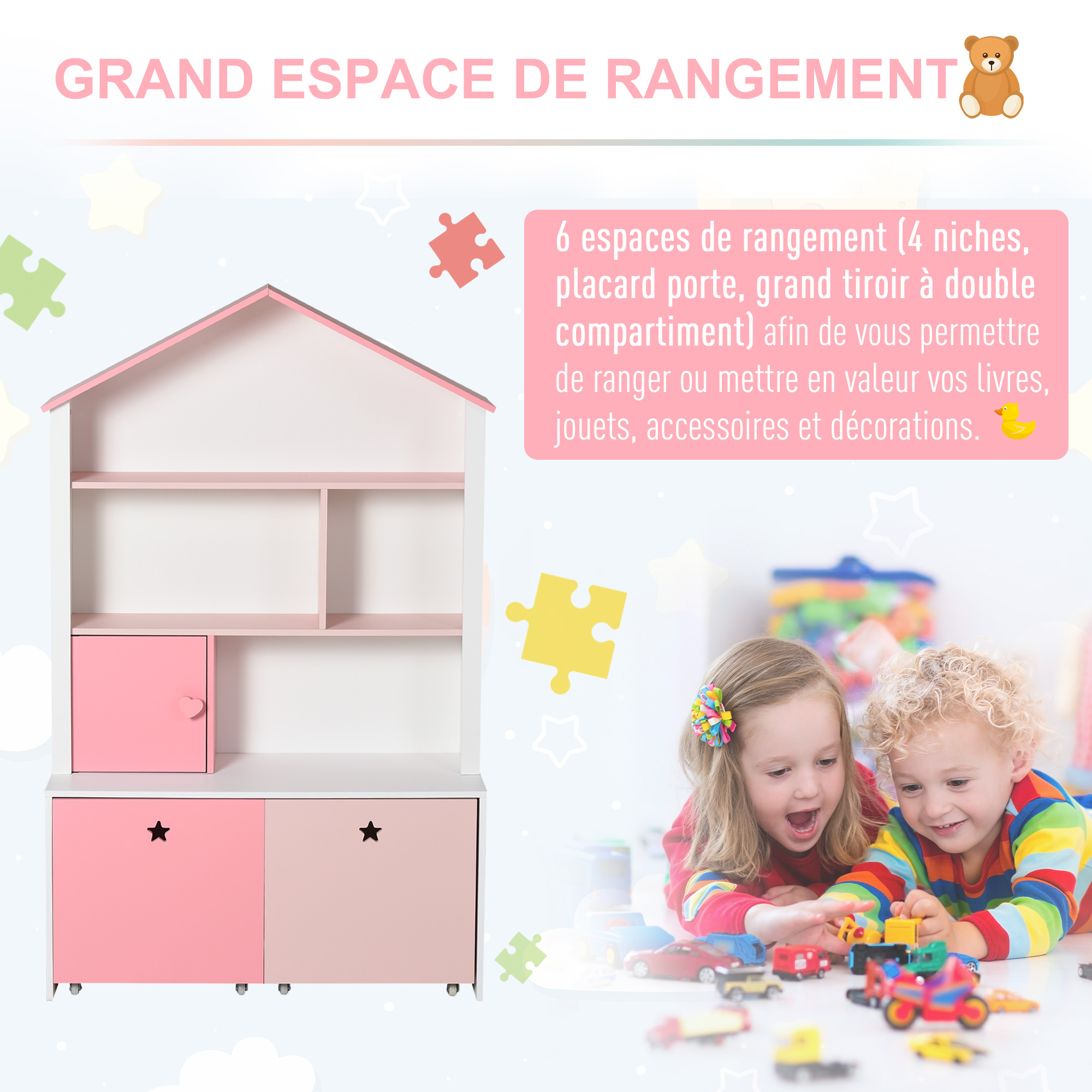 Meuble de rangement pour jouets d'enfants avec 6 bacs en tissu amovibles. 63 x 30 x 66 cm. Rose Meuble de rangement pour jouets d'enfants avec 6 bacs en tissu amovibles. 63 x 30 x 66 cm. Rose