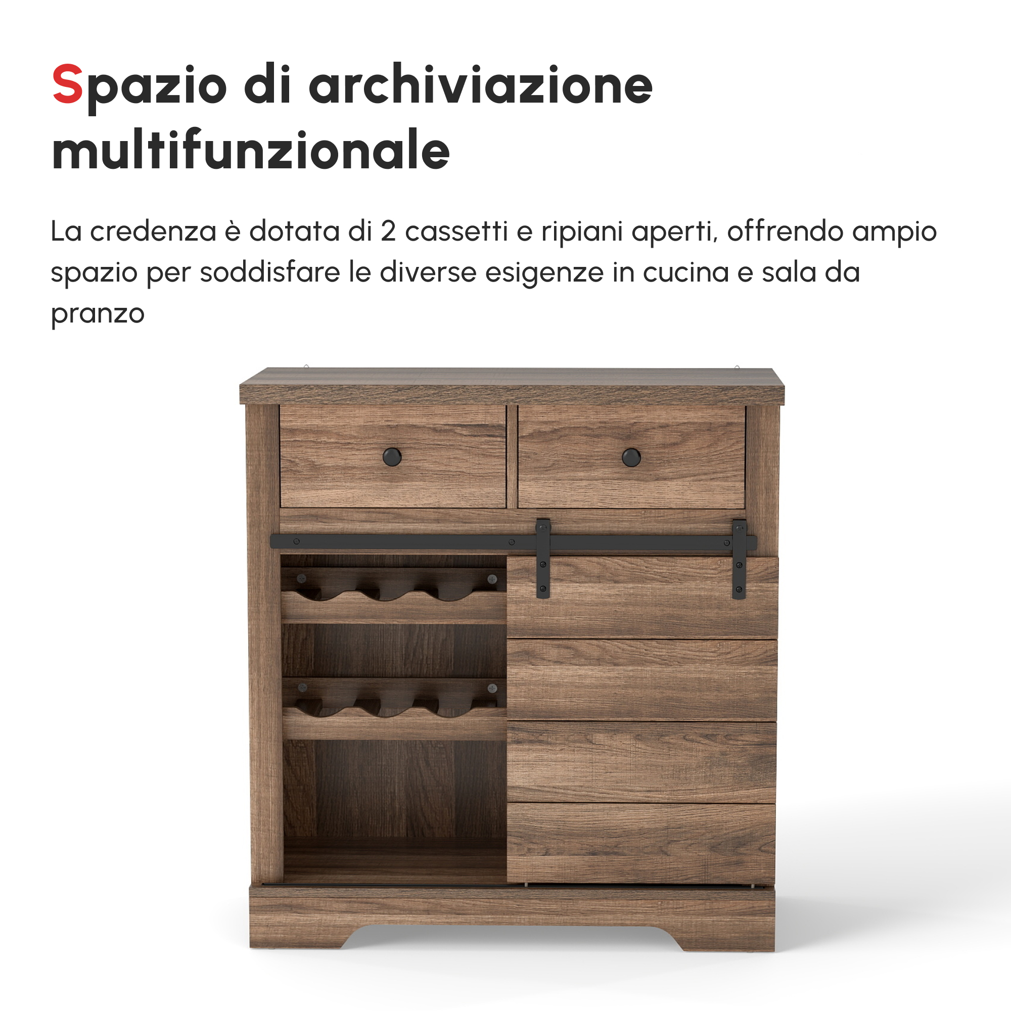 Lexiou Credenza Mobile Da Cucina 208 Cm – Armadio Portaoggetti Con Ante E Cassetti, Design Moderno Marrone Effetto Quercia - 3