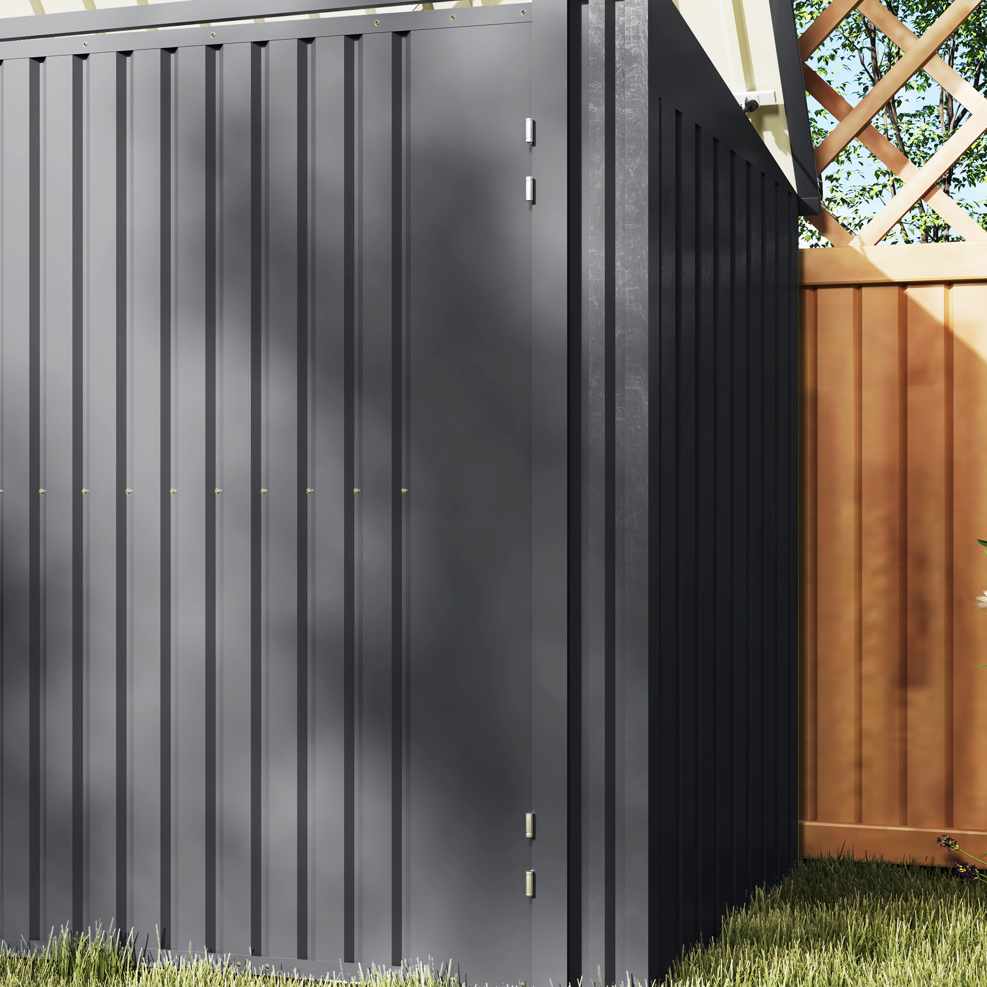  Cutie Depozitare Pubele pentru 3 Recipiente de 240L cu 2 Usi si incuietori, 233x105x118,5/133 cm, Gri [8]