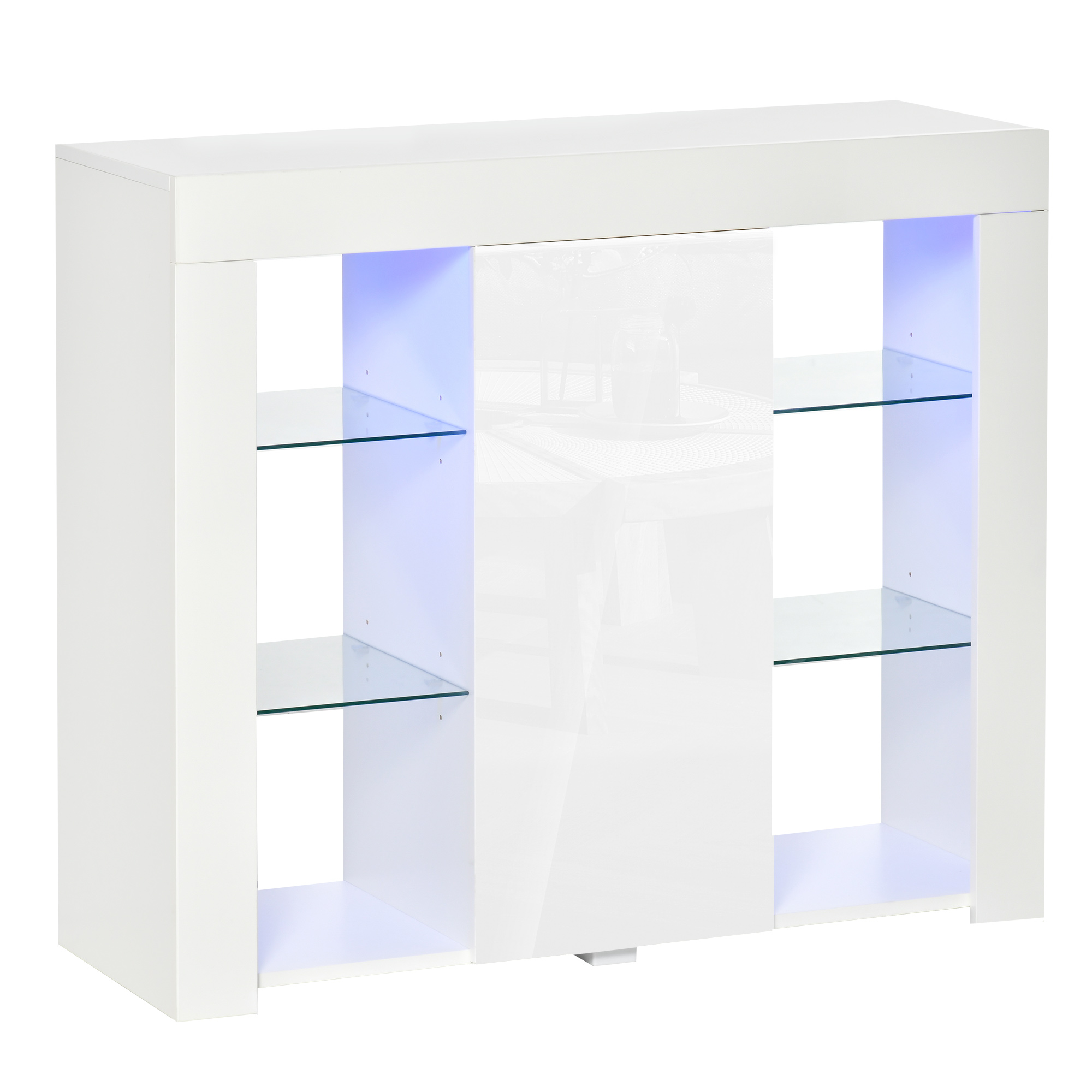 HOMCOM Aparador Moderno con Luces LED Mueble Buffet con 1 Puerta de Alto Brillo Estantes Ajustables y Control Remoto 97x35x83 cm Blanco   Aosom España