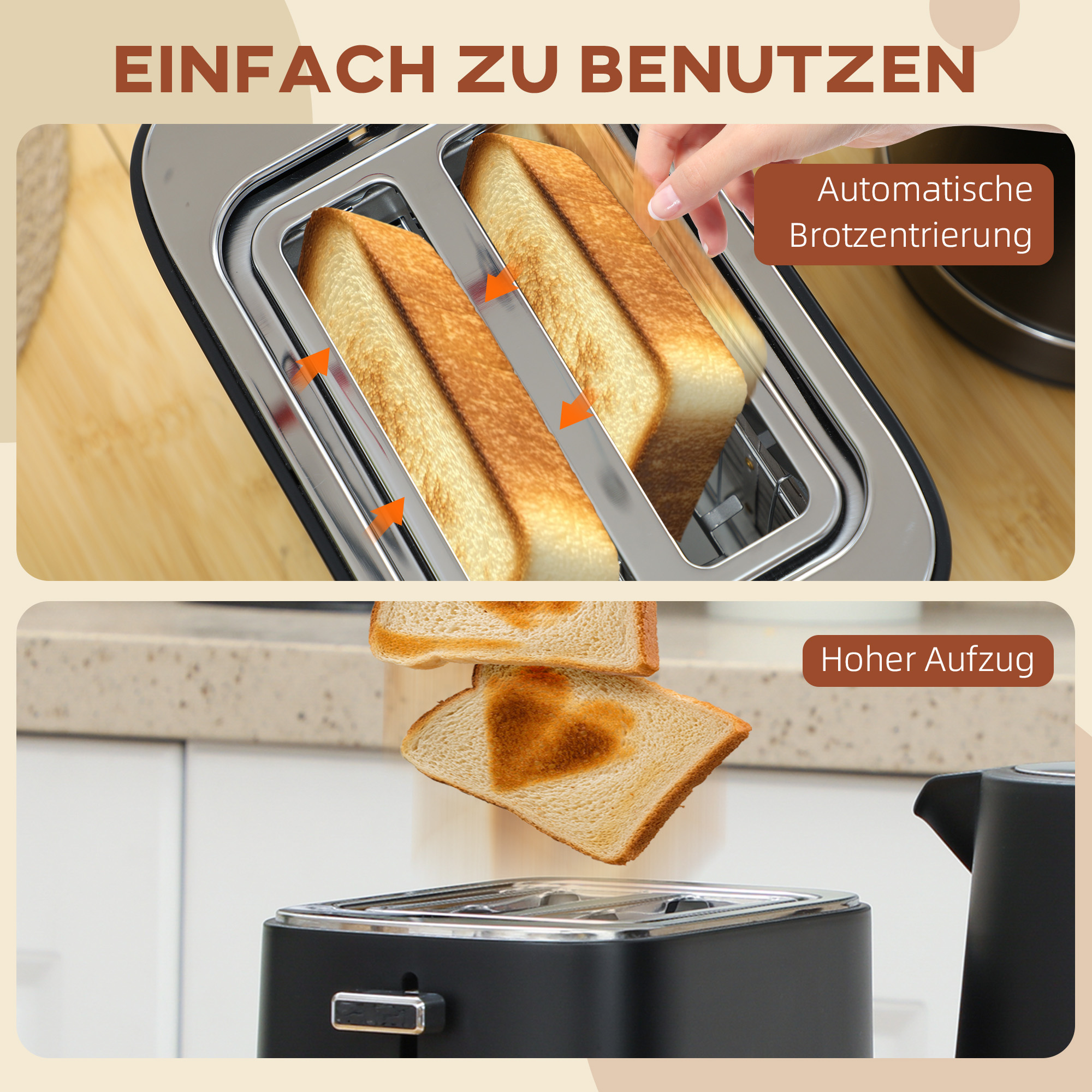 HOMCOM Frühstücks-Set 2200W - Wasserkocher 1,7L & 4-Scheiben Toaster In Edelstahl