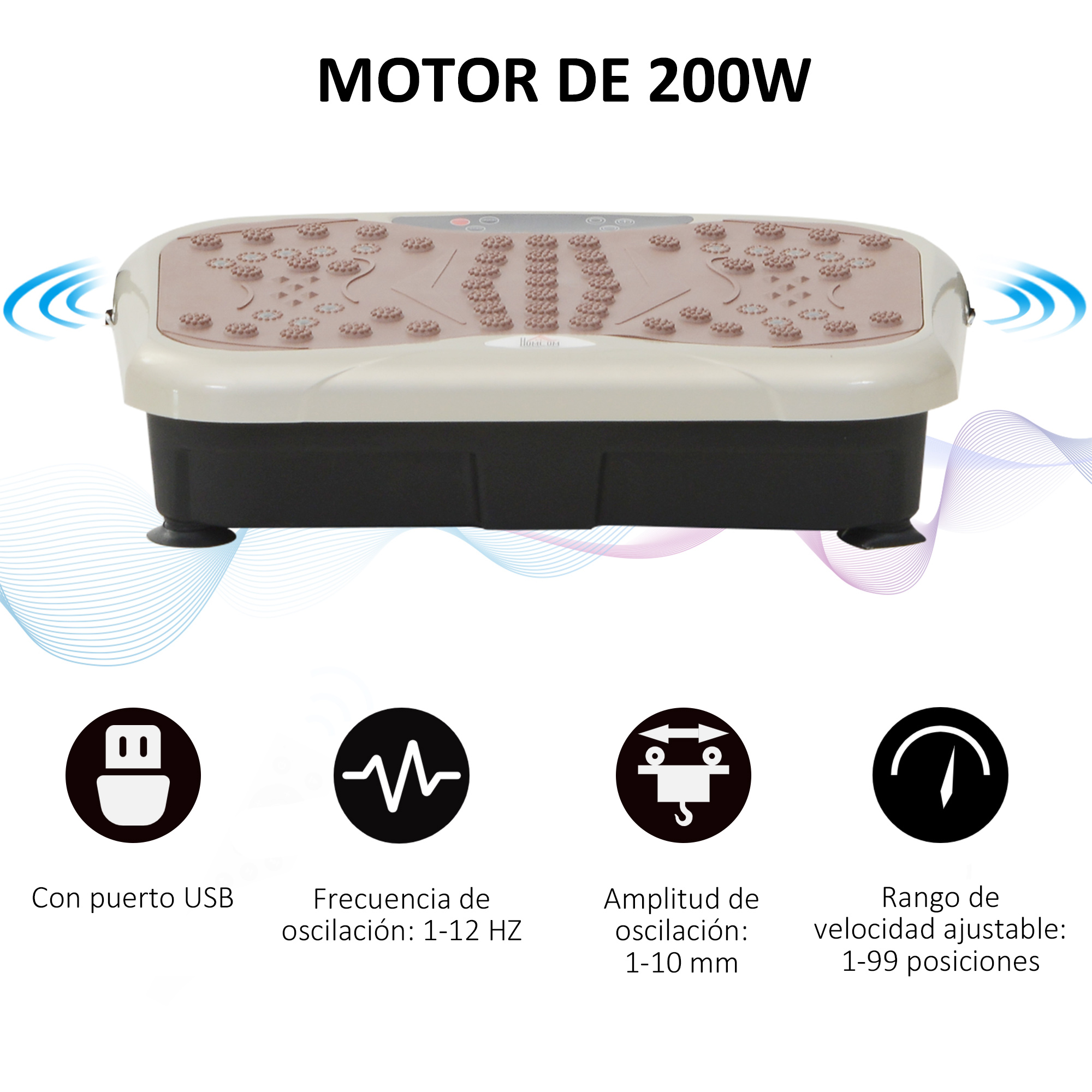 HOMCOM Piattaforma Vibrante Con 2 Bande Elastiche - 99 Livelli, 200W, Display LCD, Allenamento Completo A Casa, Peso Max 120 Kg, Bianco E Nero