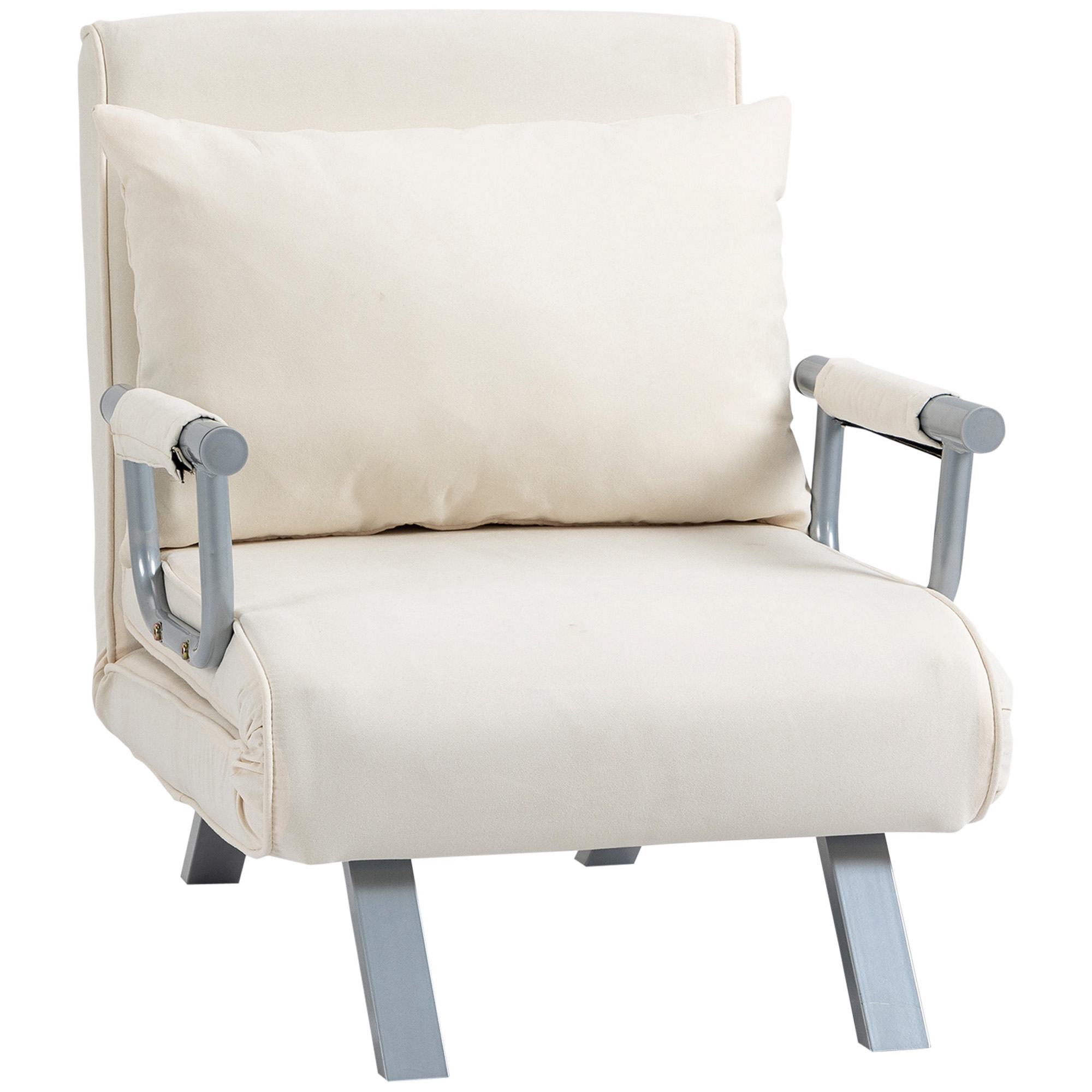 HOMCOM Sofá Cama Individual Sillón Cama Individual Sillón Reclinable con Almohada para Salón Dormitorio 65x69x80 cm Crema | Aosom España