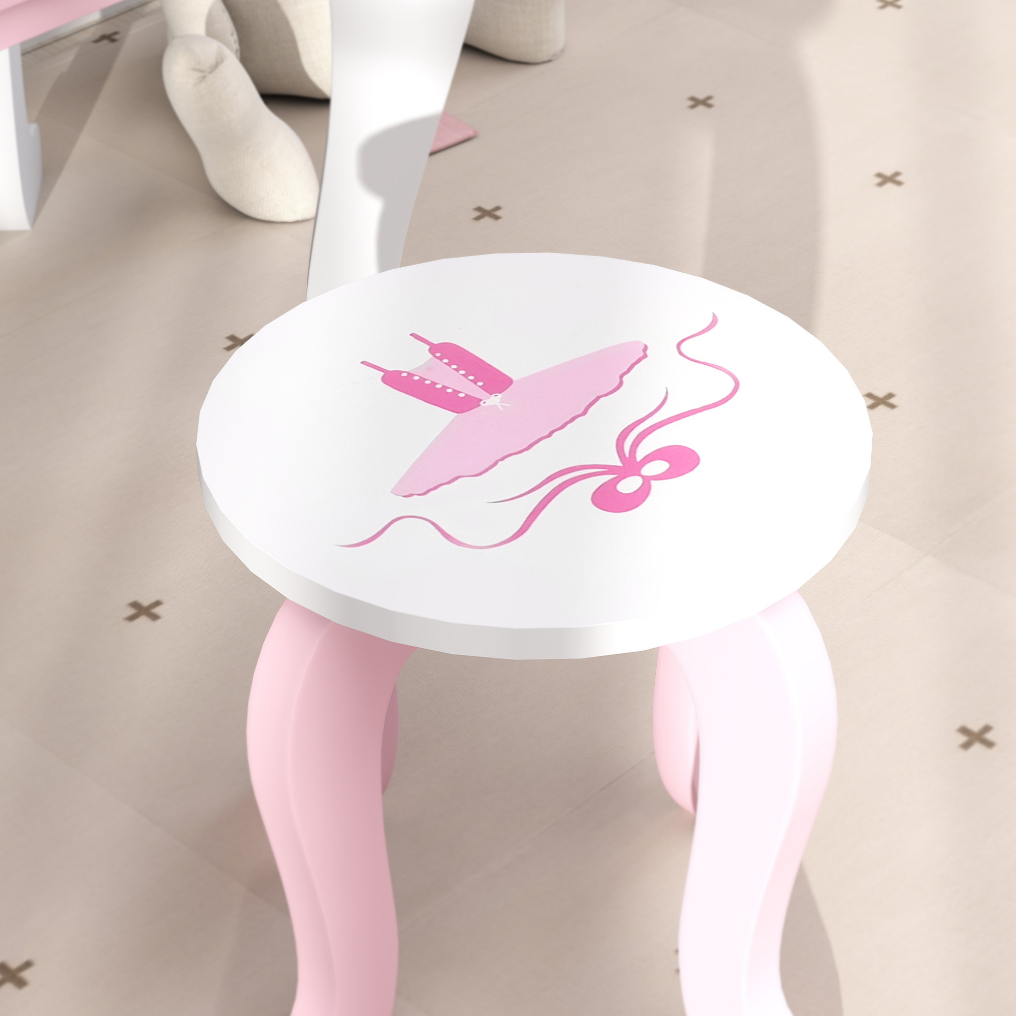 AIYAPLAY Kids Dressing Table Set, Vanity Table with Stool, Mirror, Drawer, Desktop, Storage, Ballet-Theme, Pink 8