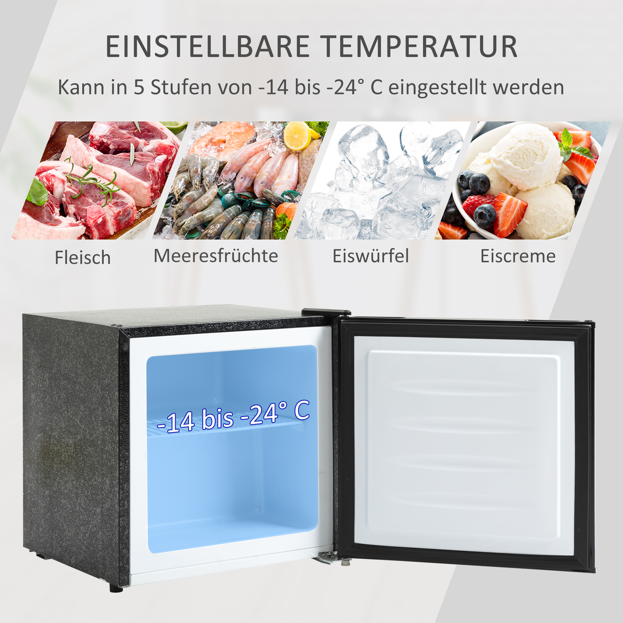 HOMCOM Mini-Gefrierschrank 35 L Gefrierbox elektrisch freistehend 161 W Mini Gefriertruhe Minikühlschrank -14 bis -24℃ 5-stufige Temperaturregelung 47 x 44,2 x 48,8 cm
