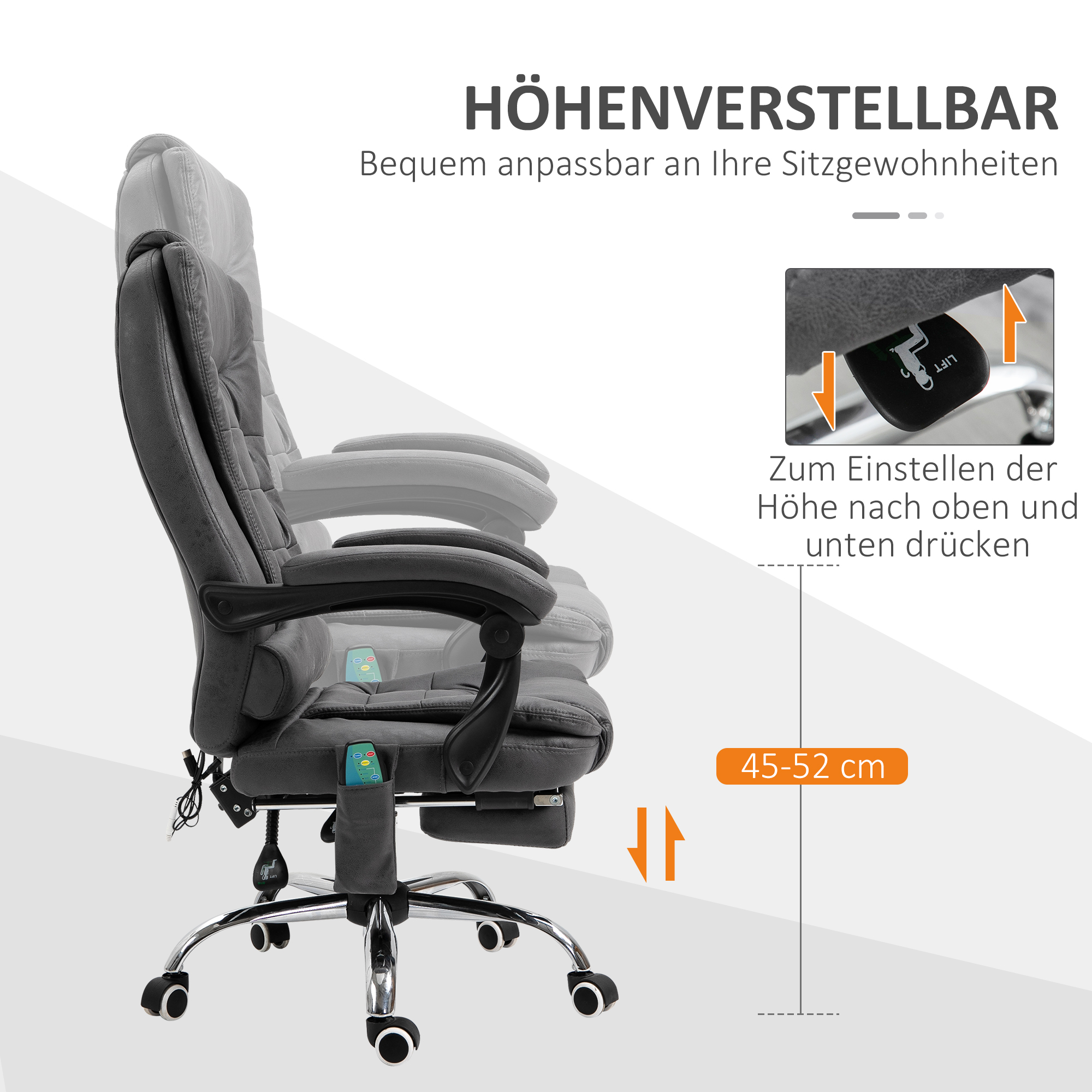 Kontoritool massaažifunktsiooniga, ergonoomiline, 65x160x104cm, hall