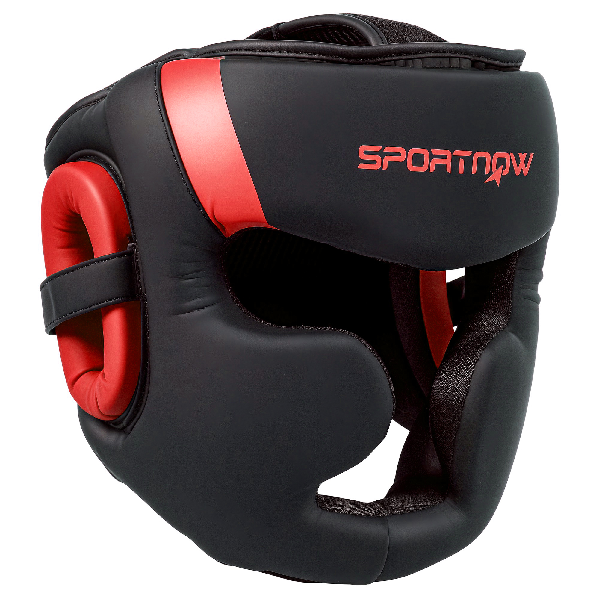 SPORTNOW Casco de Boxeo Helmet MMA con Correa Ajustable para Grappling Sparring Artes Marciales Kickboxing Karate Rojo y Negro
