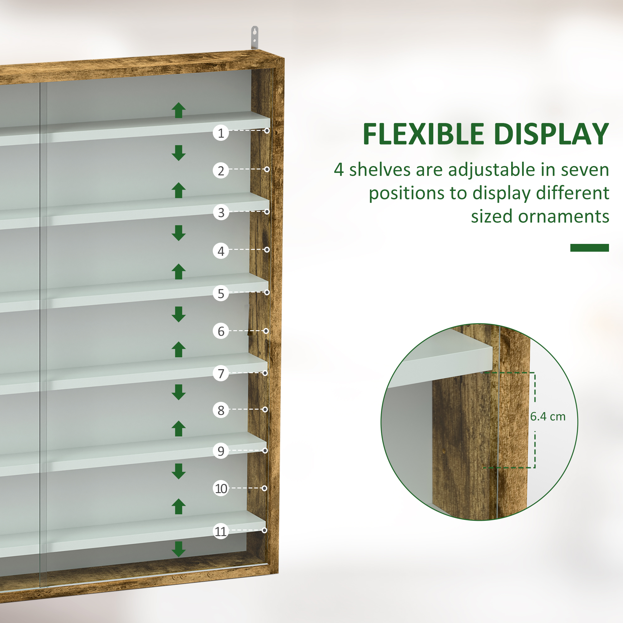 HOMCOM Six Shelf Display Cabinet, with Glass Doors Brown 4