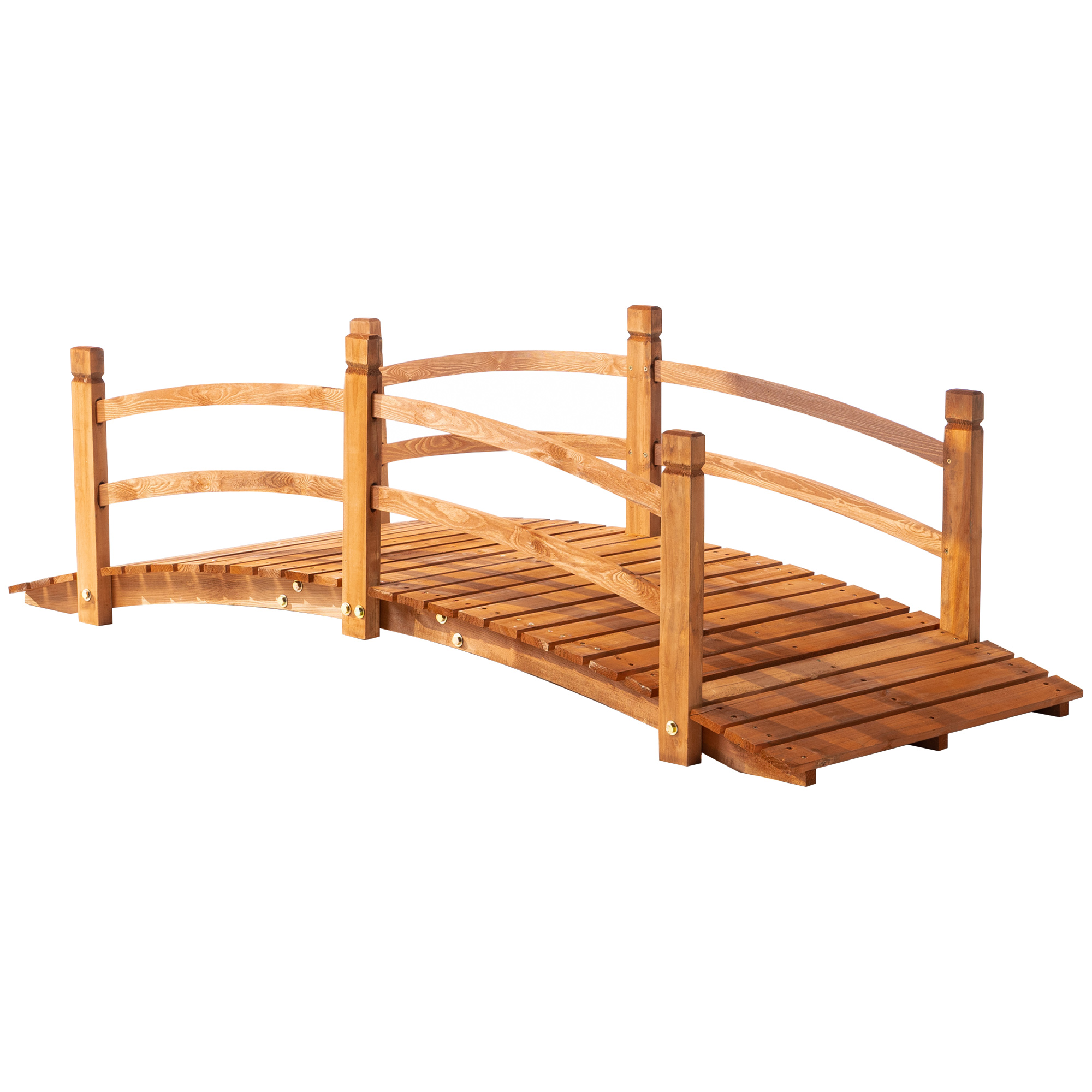 Outsunny Puente de Aro de Madera con Pasamanos Puente de Jardín para Decoración Patio Carga 200 kg 185x72x58 cm Natural   Aosom España