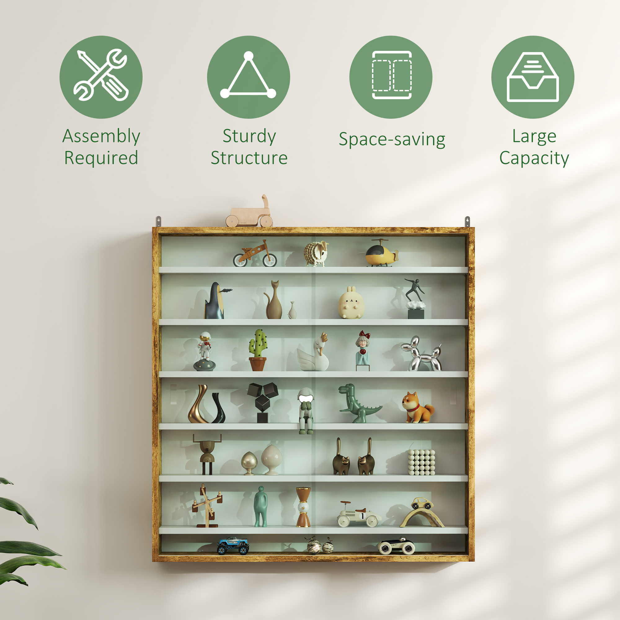 HOMCOM Six Shelf Display Cabinet, with Glass Doors Brown 6
