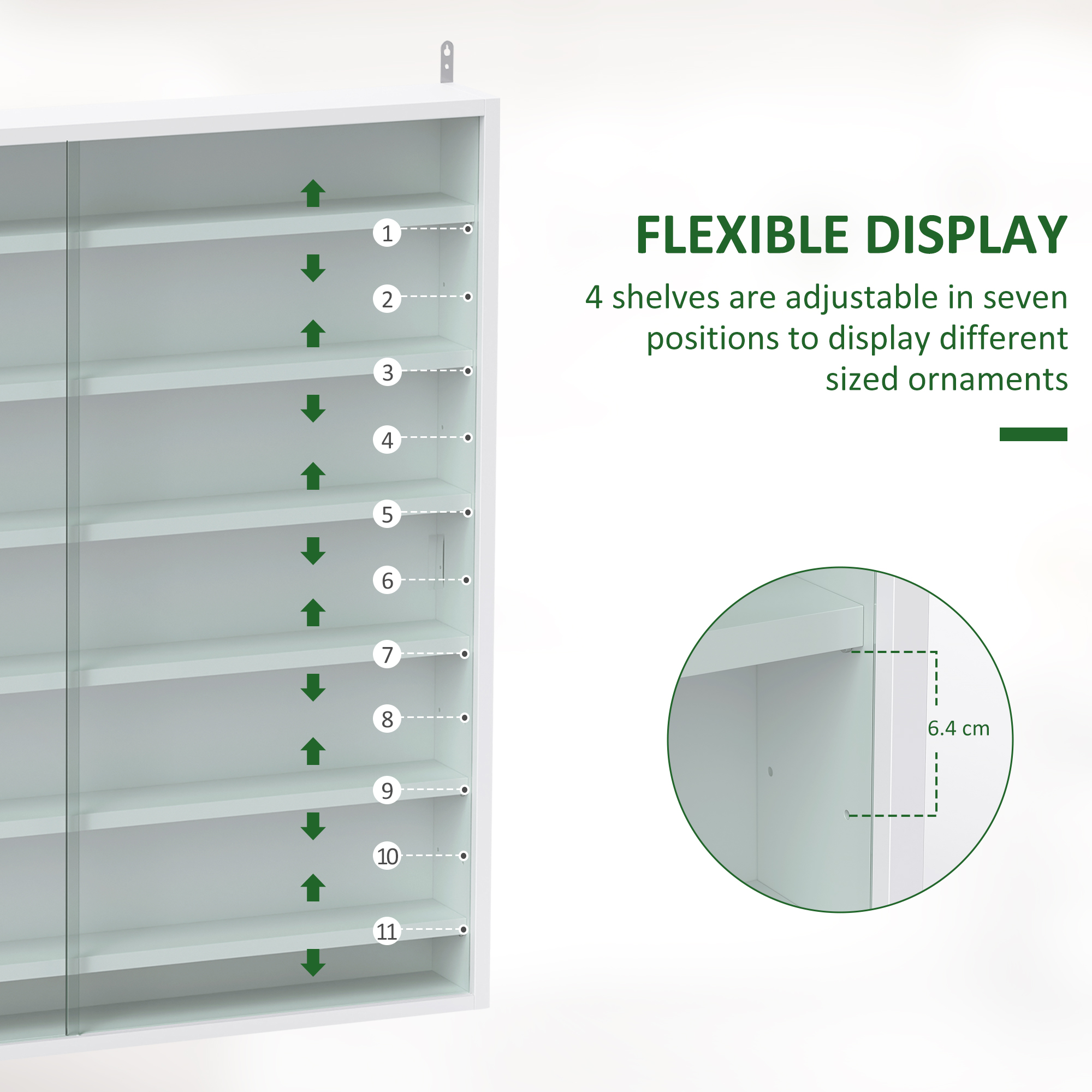 HOMCOM Six Shelf Display Cabinet, with Glass Doors White 4