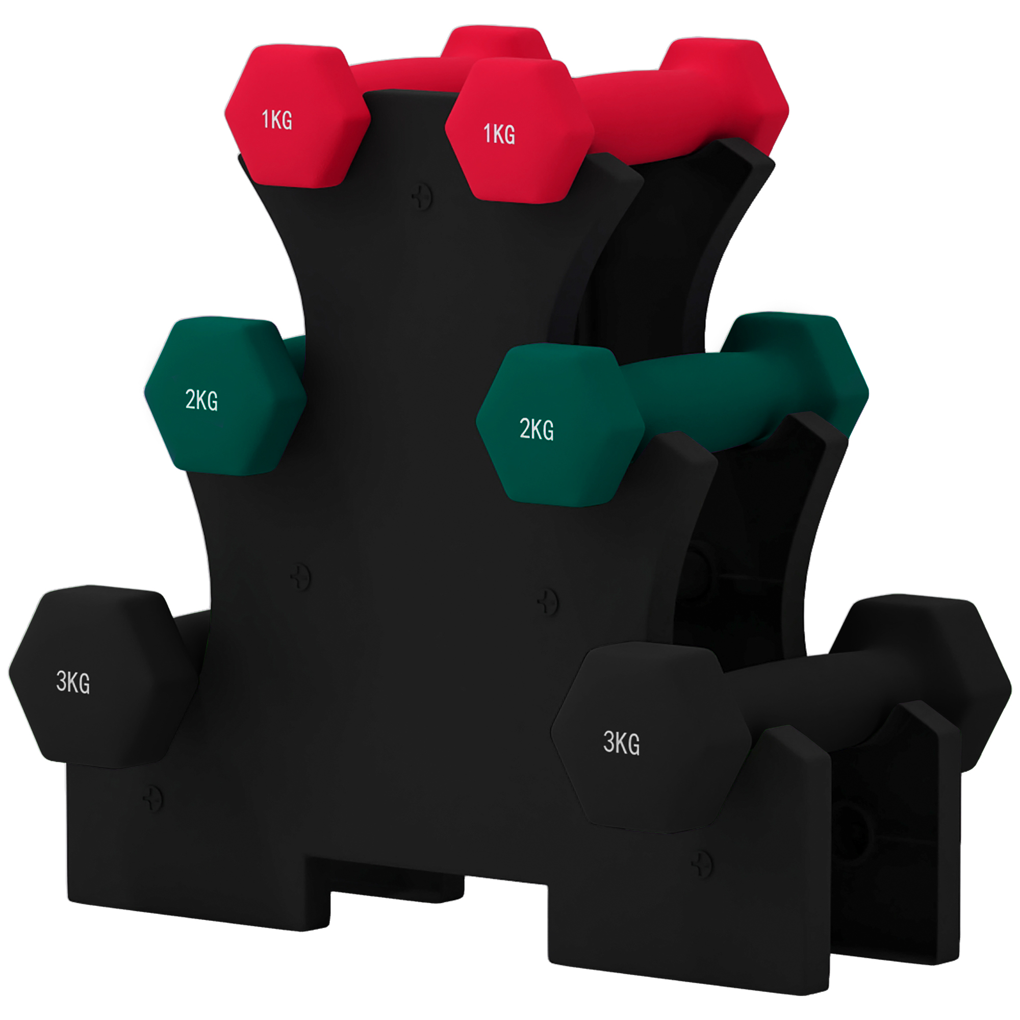 SPORTNOW Ensemble d'haltères hexagonale avec support d'haltères, pour la musculation, 2 x 1kg, 2 x 2kg, 2 x 3kg
