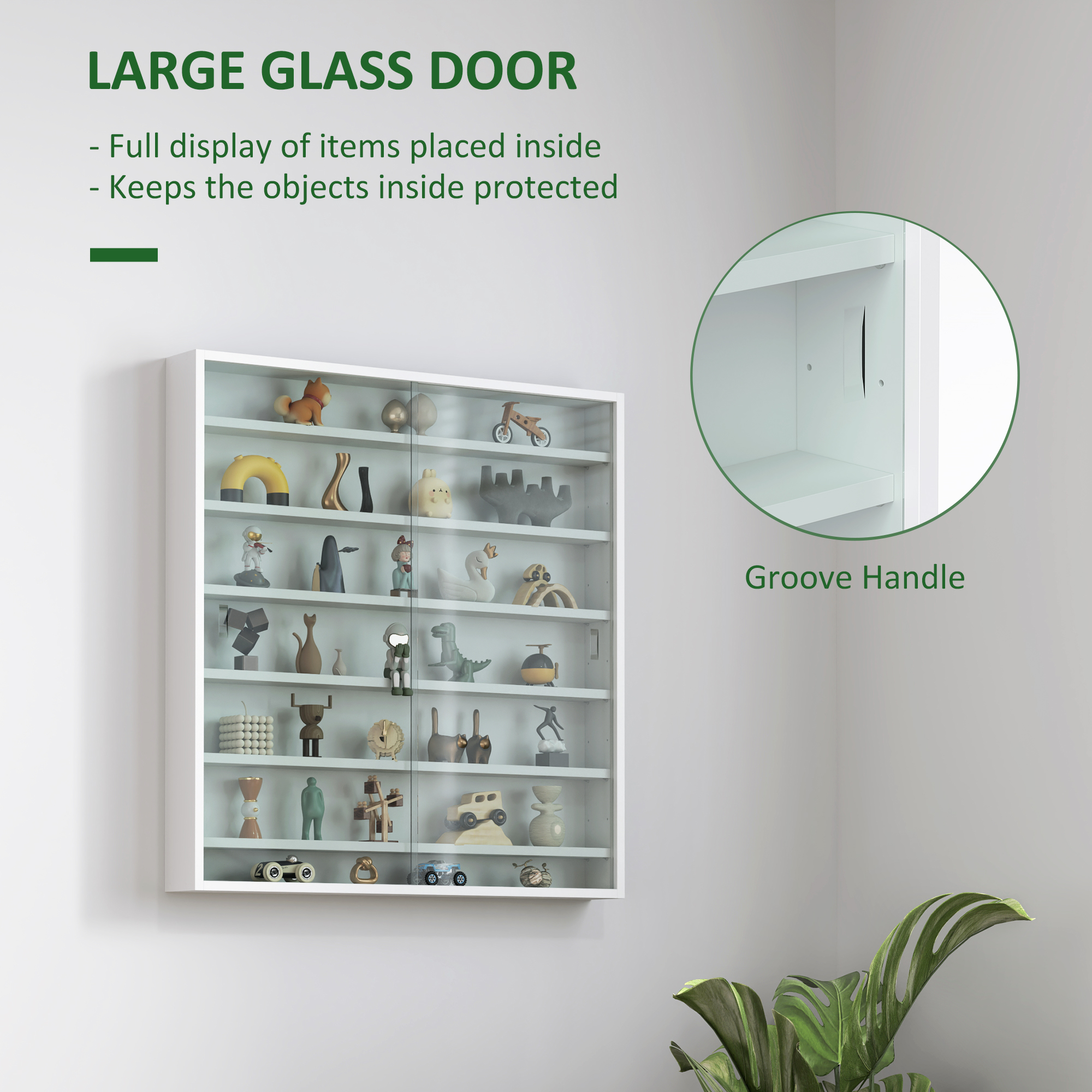 HOMCOM Six Shelf Display Cabinet, with Glass Doors White 5