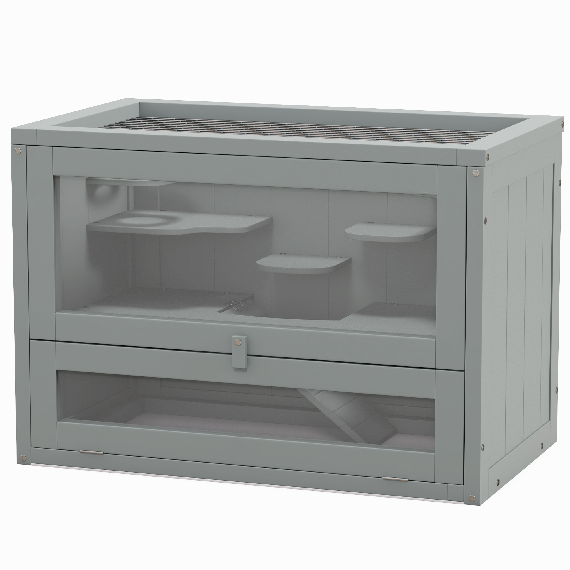Meilleurs prix pour PawHut Cage pour hamsters souris petits rongeurs multi-équipements rampe plateformes toit ouvrant grillagé 60 x 35 x 42 cm gris