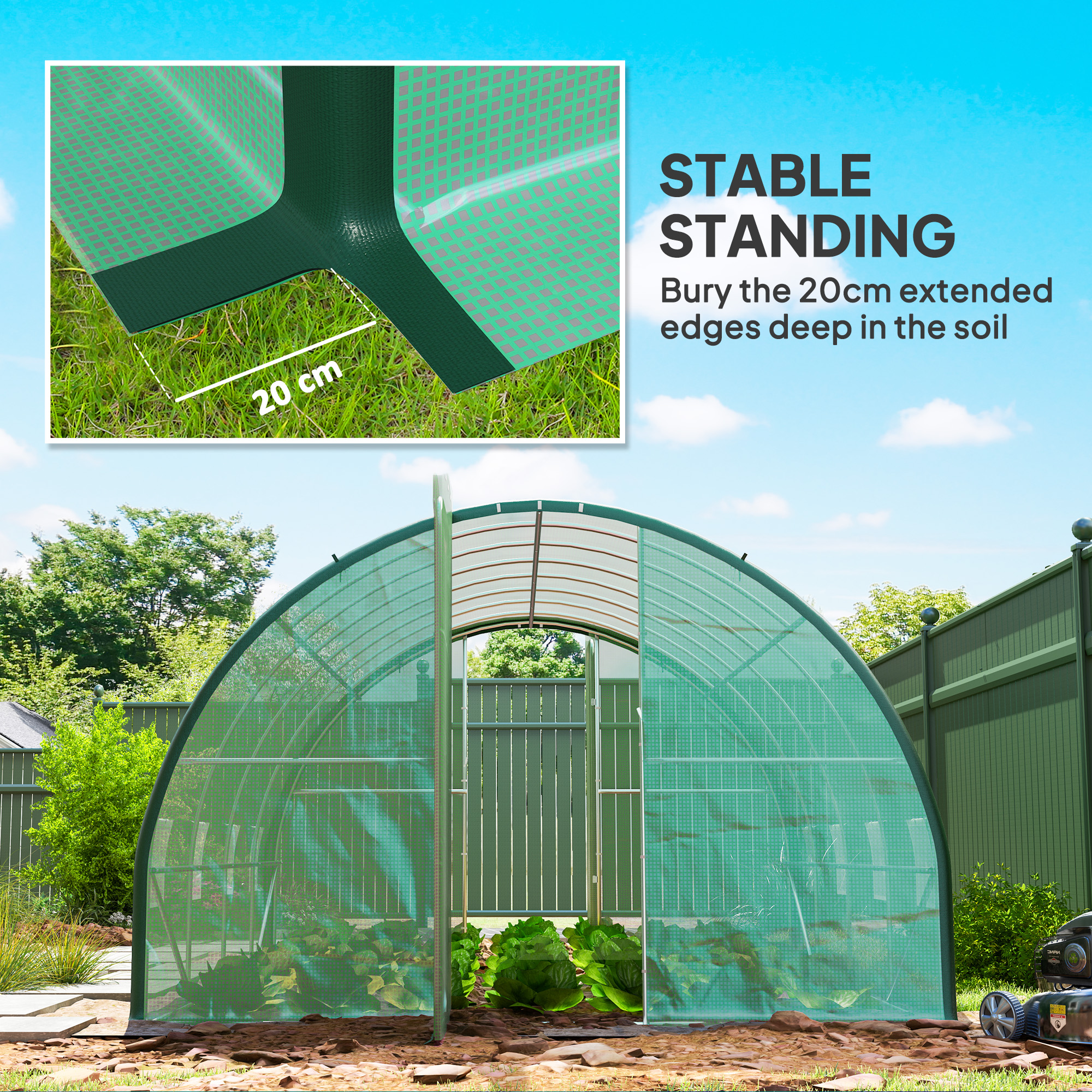 Outsunny 4 x 3(m) Polytunnel Greenhouse, with Windows and Doors Green 8