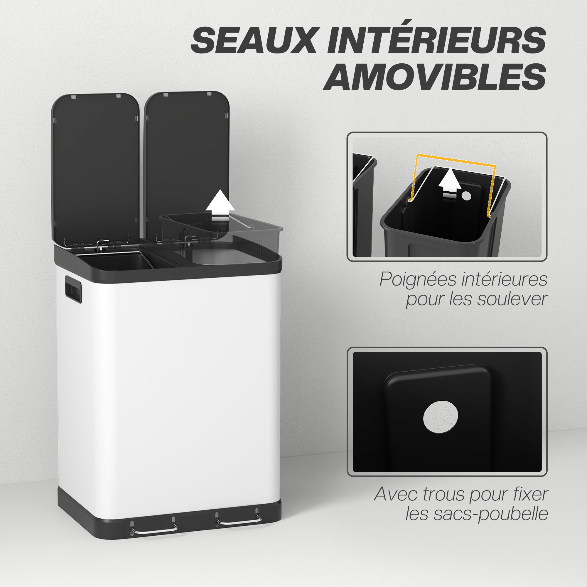 Poubelle Cuisine Double 2x20L Acier Inoxydable à Pédale - Poubelle Tri Sélectif Anti-Empreintes Avec Sacs