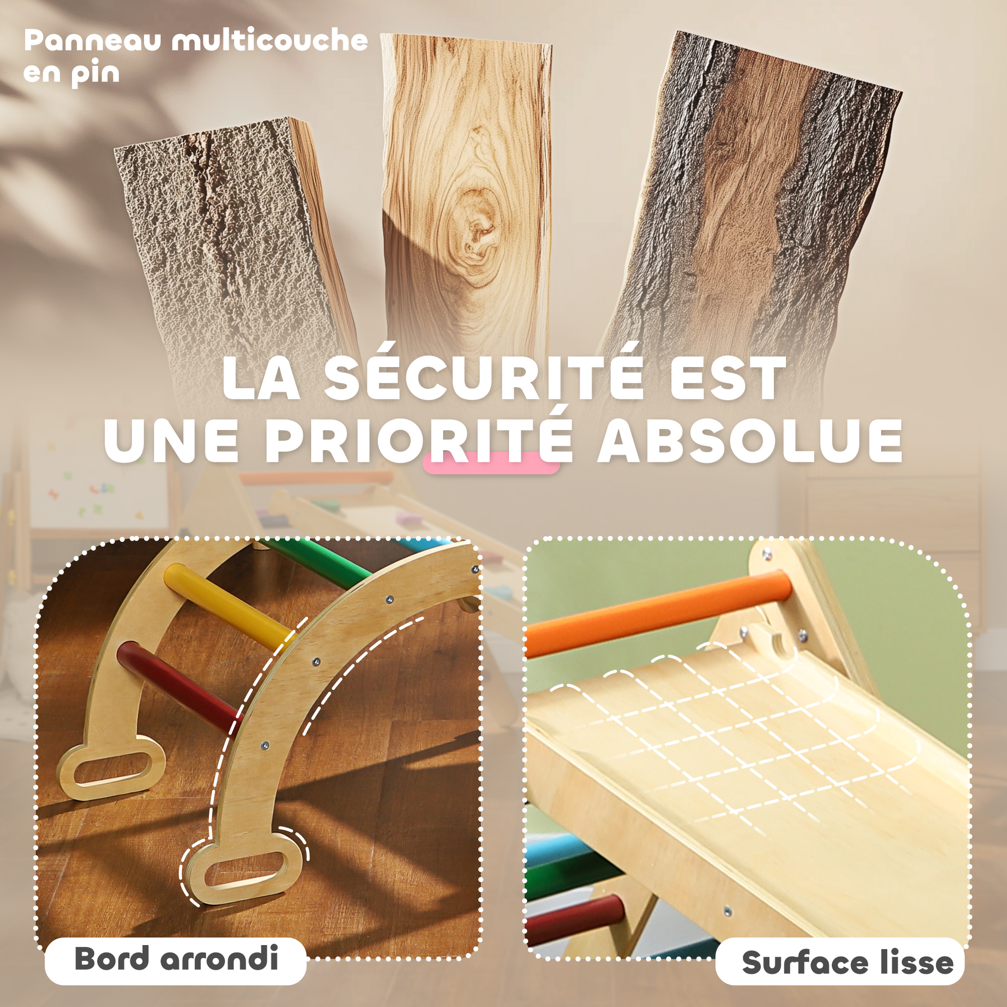 AIYAPLAY Arche D'Escalade 3 En 1 Pour Enfants – Transformable En Chaise à Bascule Et Table De Jeu Avec Coussin Moelleux, Parcours Motricité En Bois Massif Naturel, Dès 18 Mois