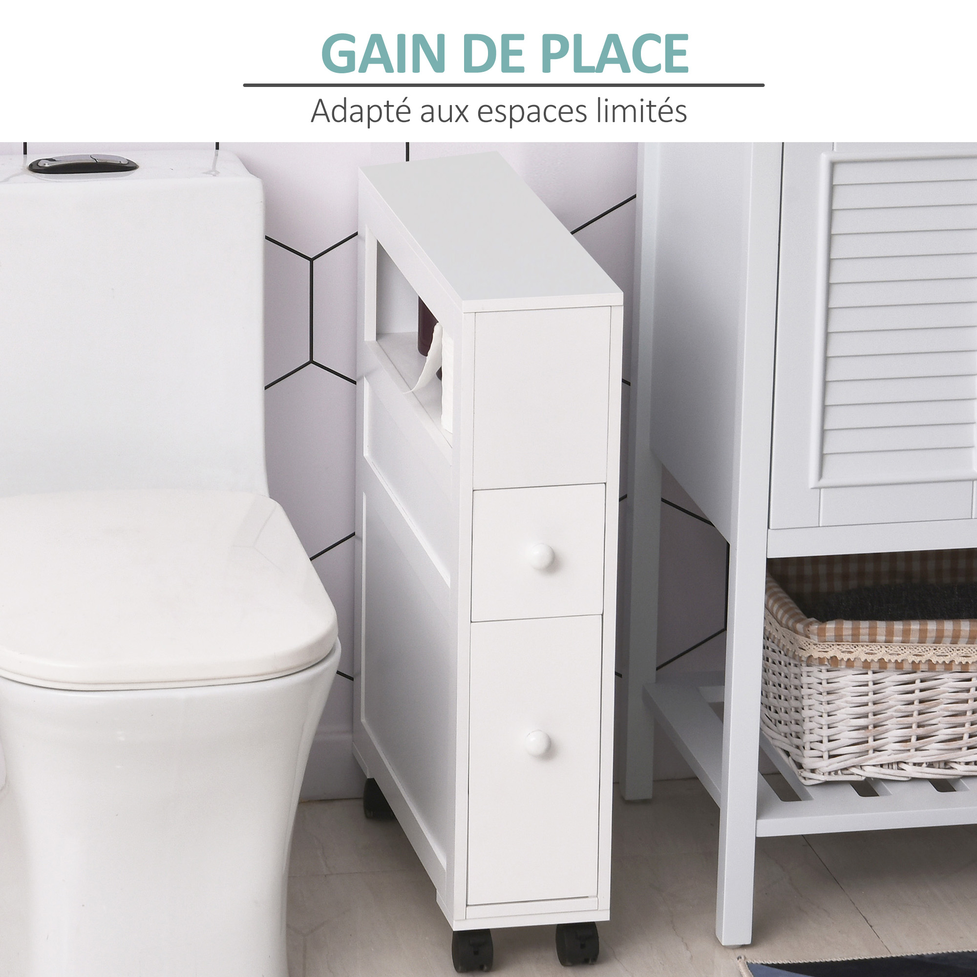 HOMCOM Meuble De Rangement De Salle De Bain Sur Roulette Armoire WC HOMCOM Meuble De Rangement De Salle De Bain Sur Roulette Armoire WC