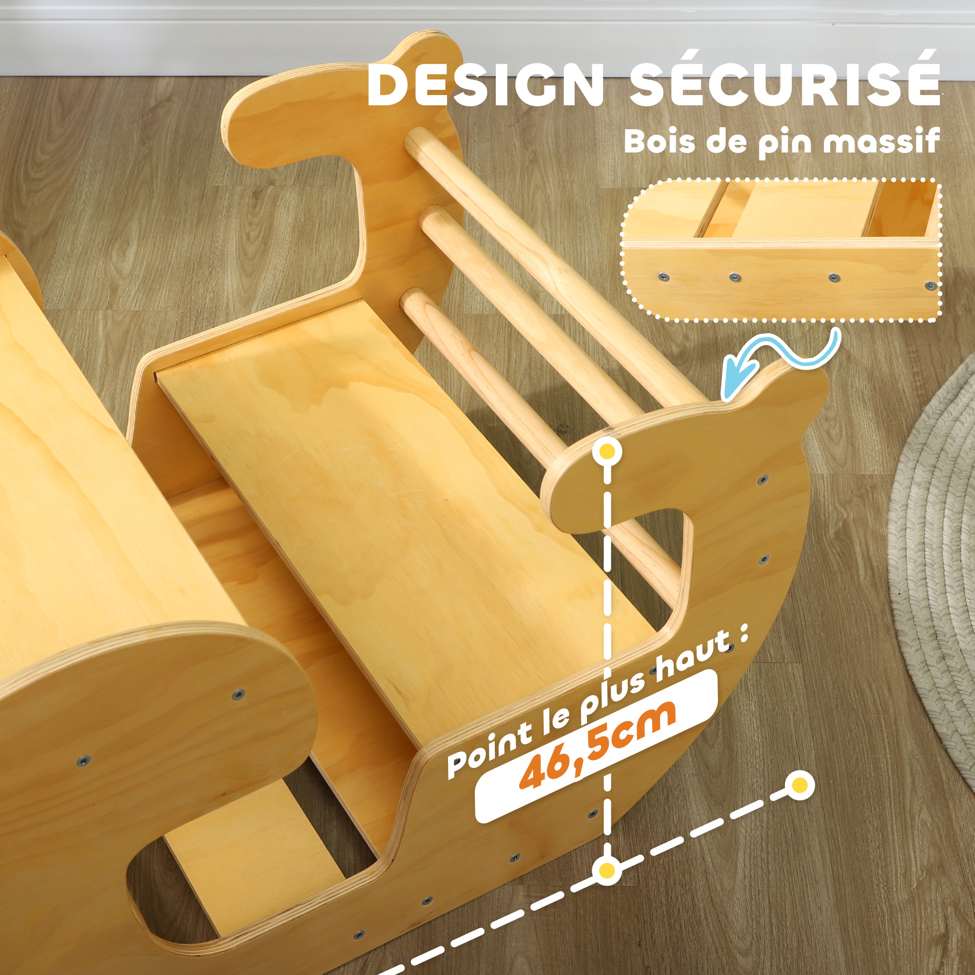 Arche D'escalade Enfants 2 En 1 AIYAPLAY - Convertible Table/chaise, Bois Pin Naturel 80x58x49 Cm | Capacité 50 Kg, 18-48 Mois