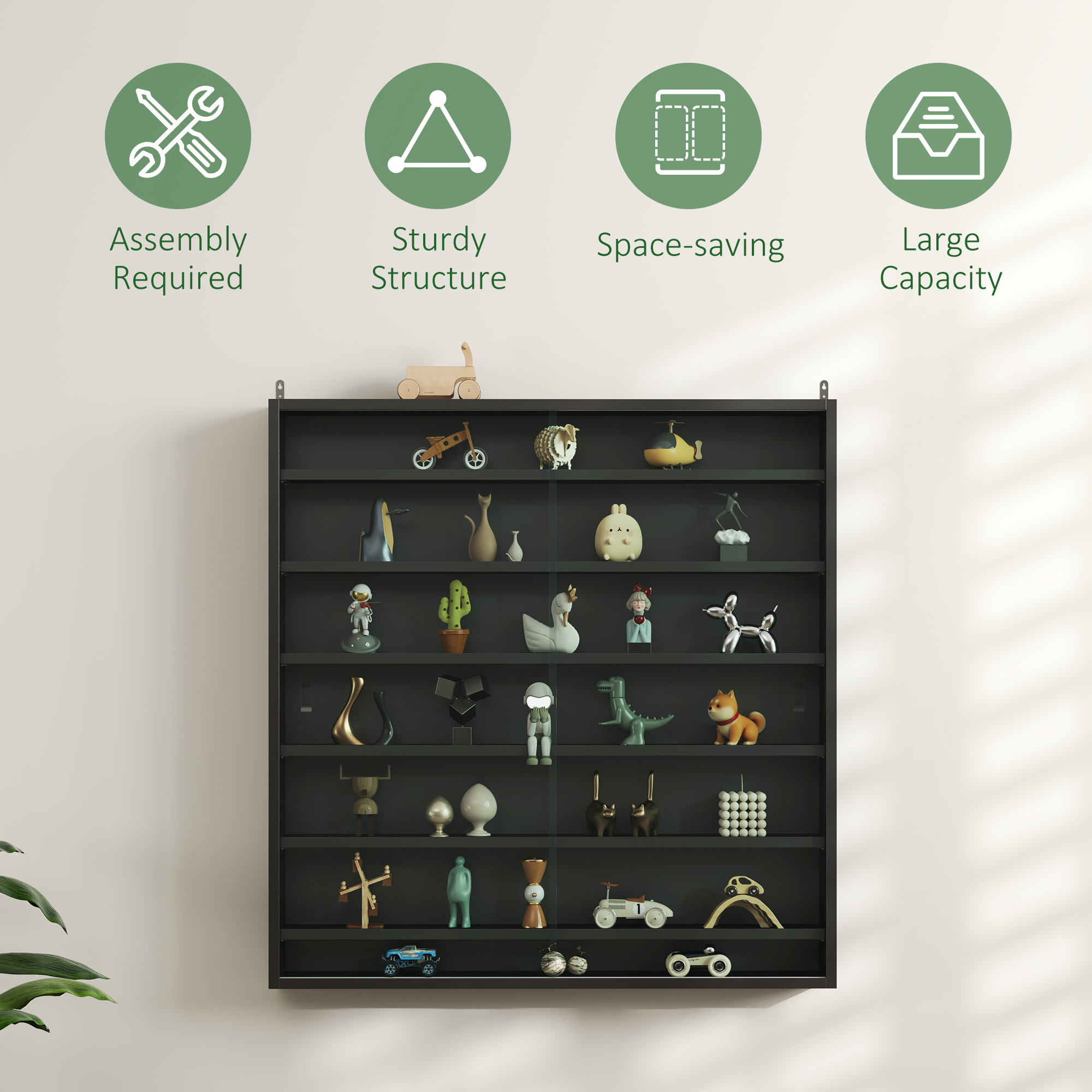 HOMCOM Six Shelf Display Cabinet, with Glass Doors Black 6