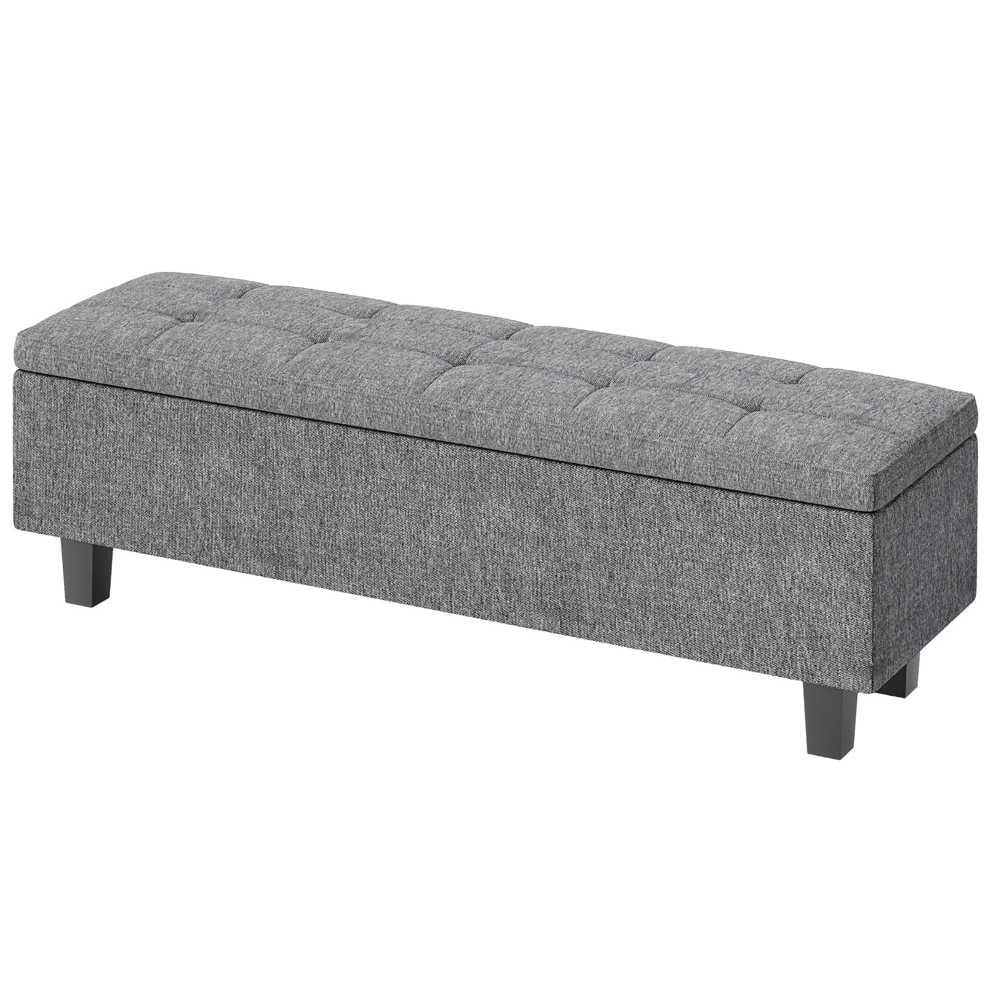 HOMCOM Banc de rangement rembourré en lin avec pieds en bois de caoutchouc pour salon, chambre à coucher, entrée, Gris foncé