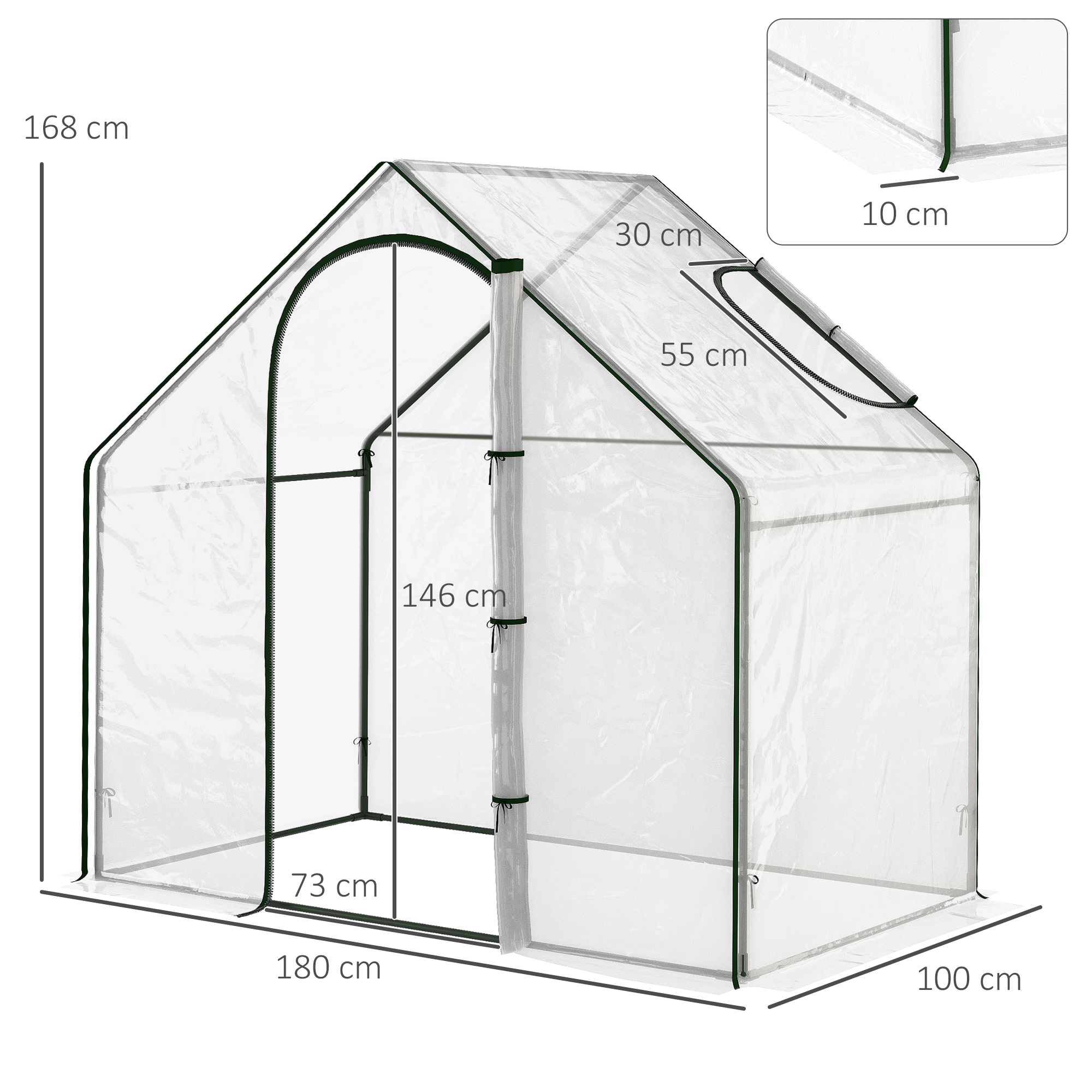Outsunny Walk In Tomato Greenhouse Garden Outdoor Mini Greenhouse Flower Planter Steel Frame with Zipped Door & Window, PVC Cover, 180 x 100 x 168CM, Clear 3
