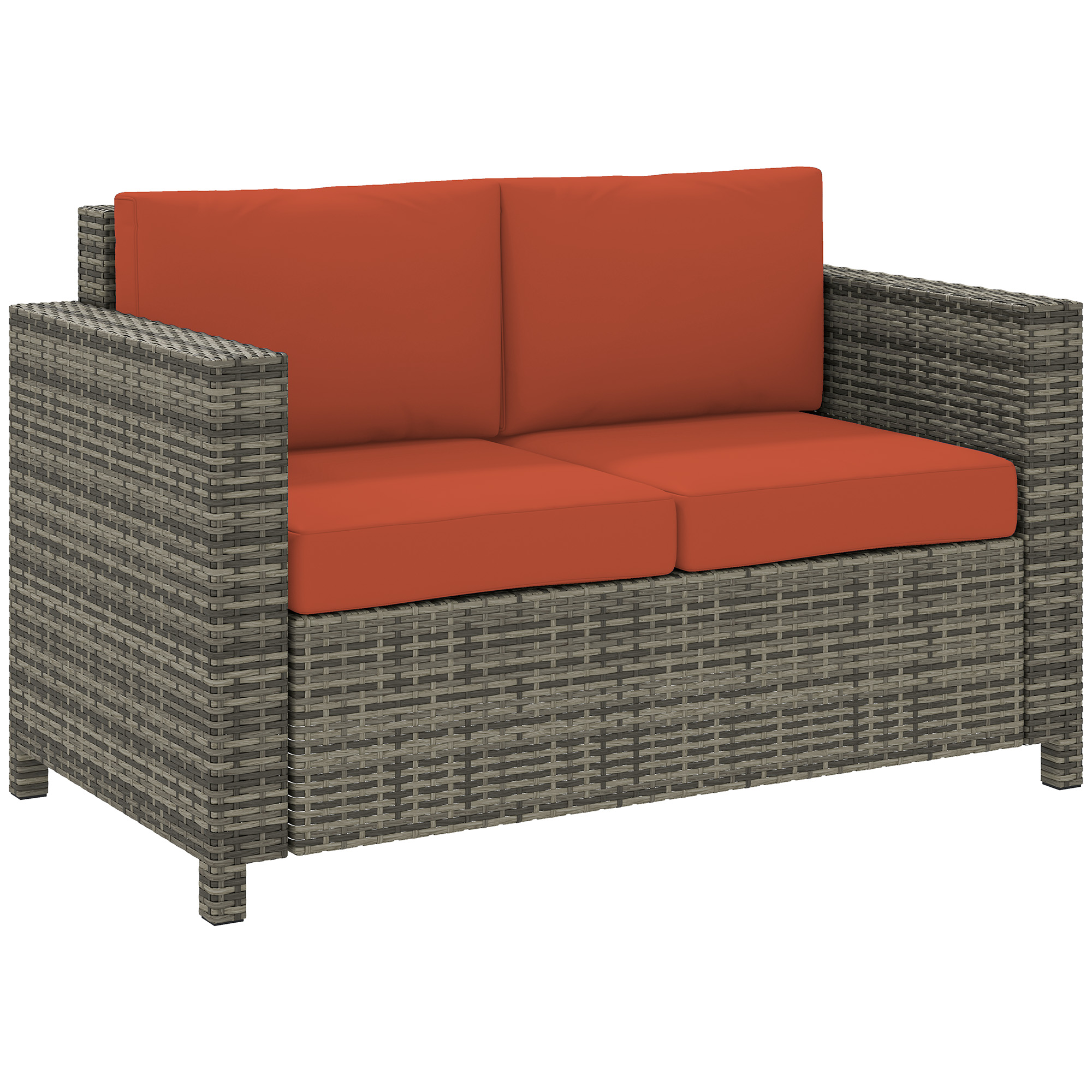 Product photograph of Outsunny 2 Seater Garden Furniture Rattan Sofa With Soft Padded Cushion And Armrests Wicker Garden Loveseat For Patio Grey from Aosom UK