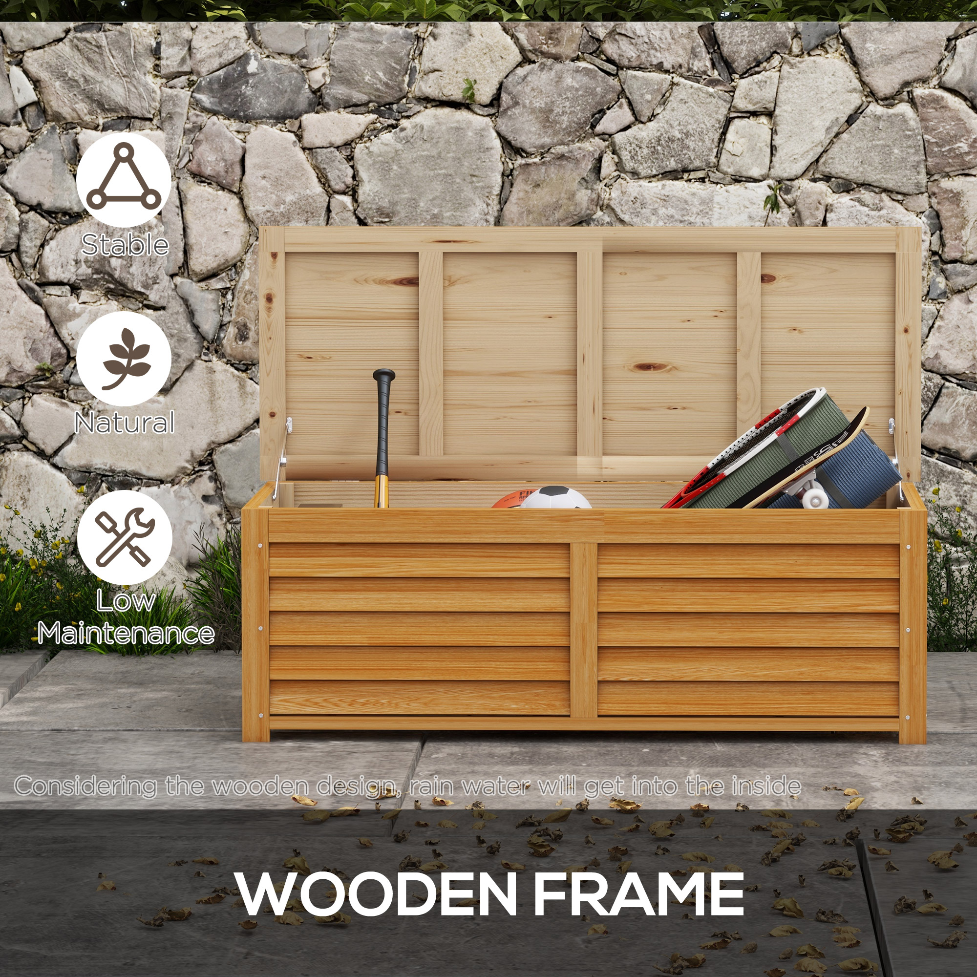 Outsunny 292L Outdoor Storage Box, Wooden Deck Box Garden Storage Container for Balcony, Porch, Poolside, Light Brown 6