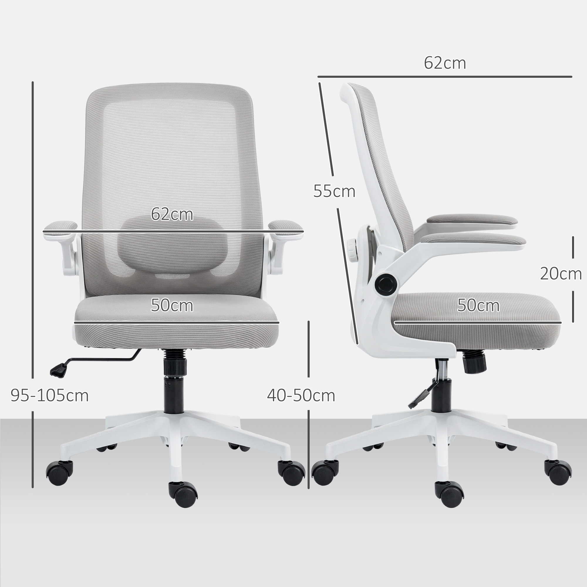 HOMCOM Mesh Back Adjustable Office Chair Grey 3