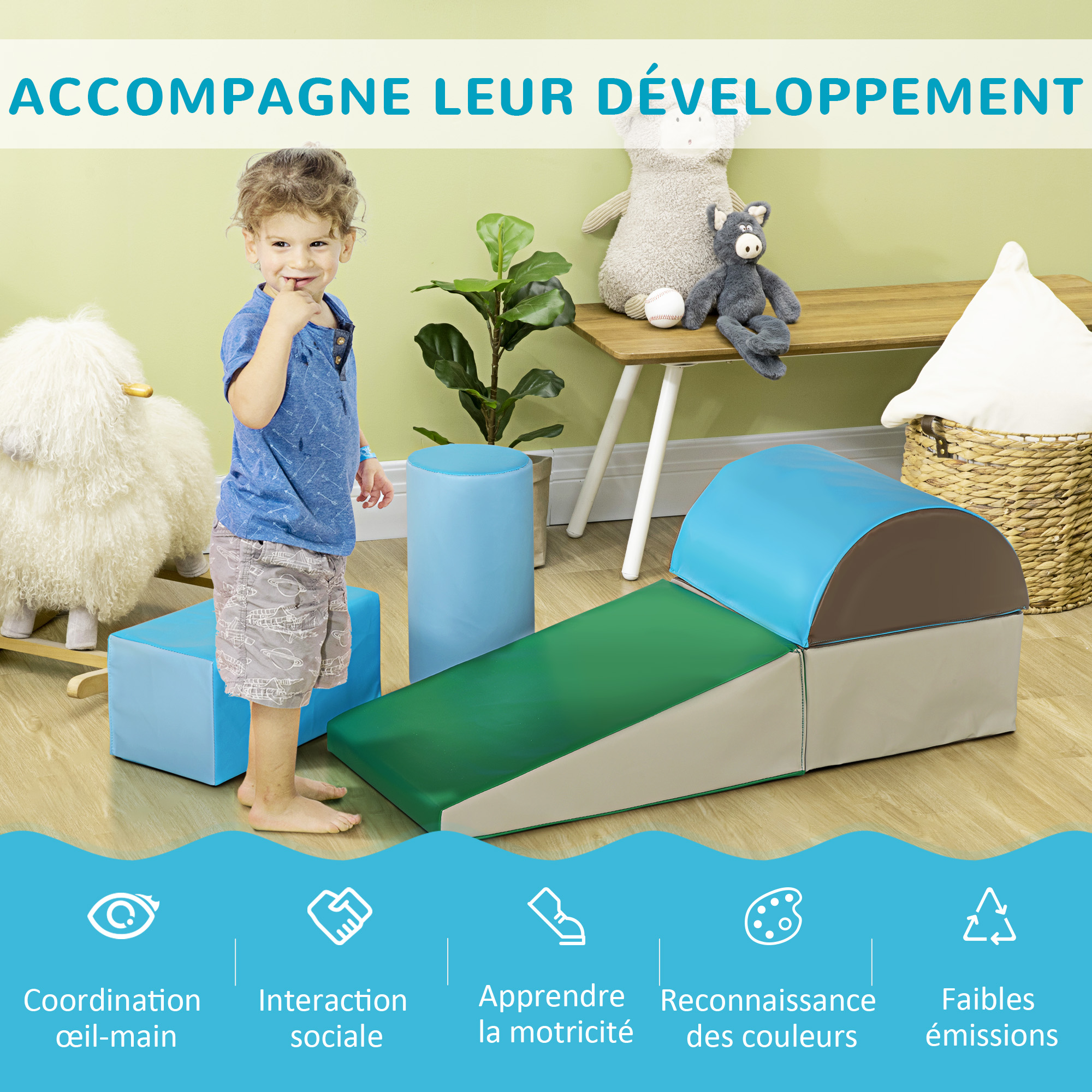 Parcours Motricité Bébé 4 Pièces En Mousse - Toboggan, Tunnel, Marche (Rouge+Bleu)