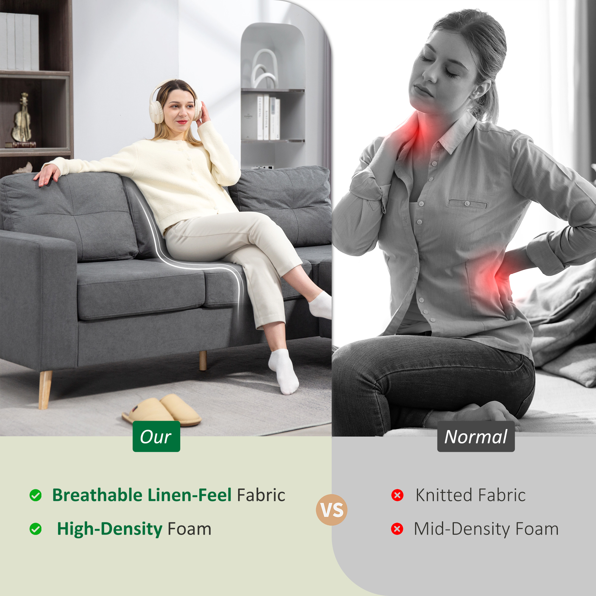 HOMCOM 3 Seater Sofa with Footstool, Fabric L-Shaped Sofa, Sectional Couch with Wood Legs, Tufting Cushioned Back for Small Space, Living Room, Office, Dark Grey 6