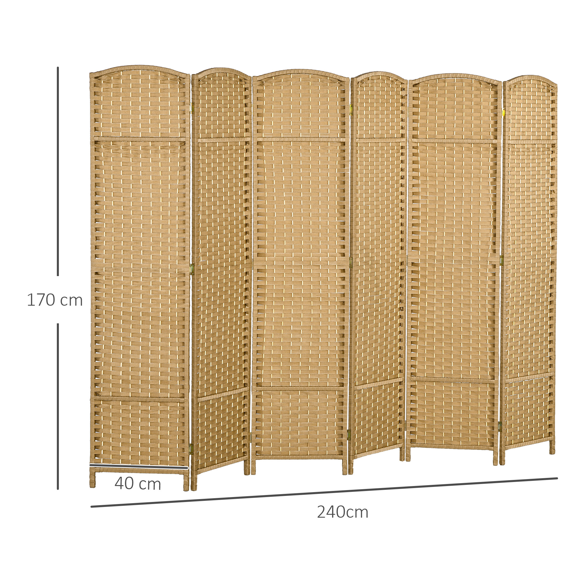 HOMCOM 6 Panel Folding Room Divider, Freestanding Privacy Screen for Living Room, Bedroom and Office, 240 x 170cm, Natural 3