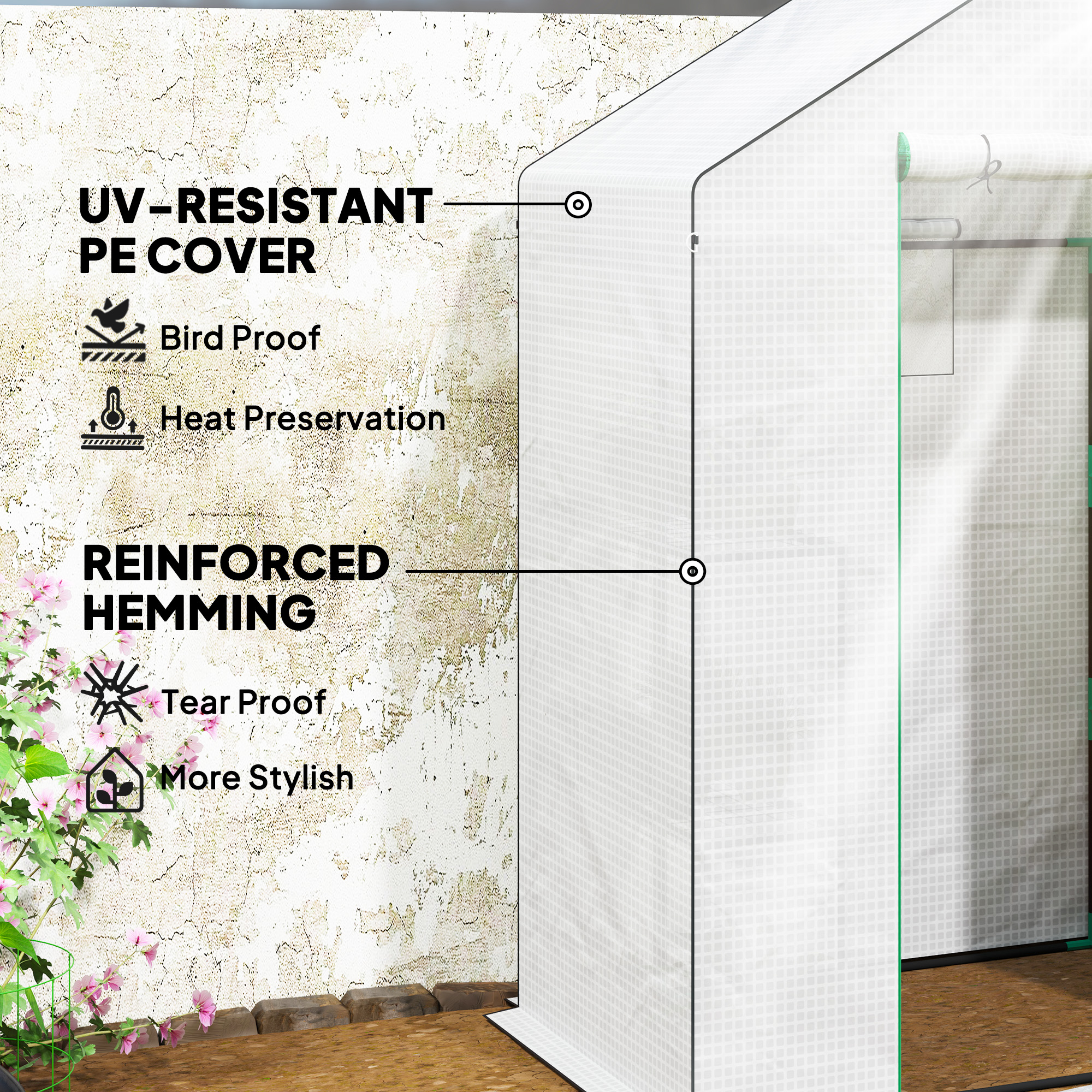 Outsunny 143 x 74cm Walk-In Greenhouse, with Shelves White 5
