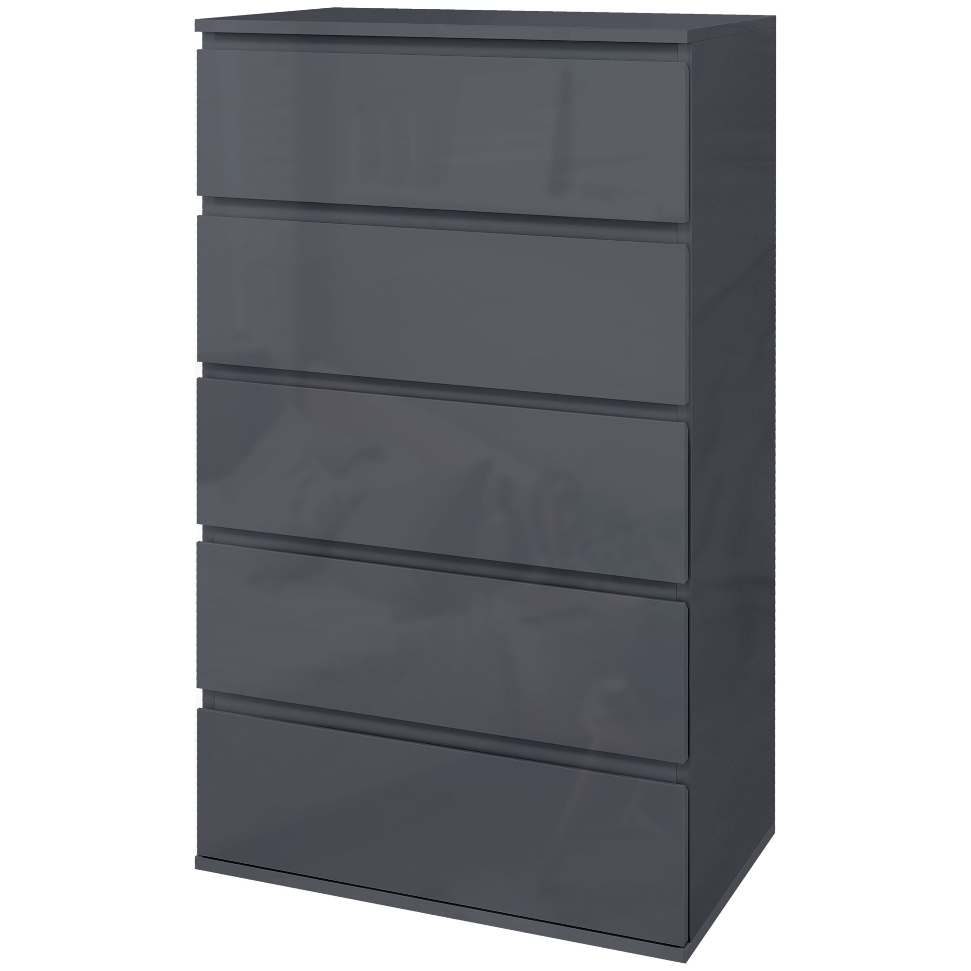 HOMCOM Kommode 5 Schubladen Schlafzimmer Aufbewahrungsmöbel modernes Design mit sanftem Schließmechanismus, für Schlafzimmer, Wohnzimmer - 53 x 33 x 100 cm, glänzendes Grau   Aosom – HOMCOM