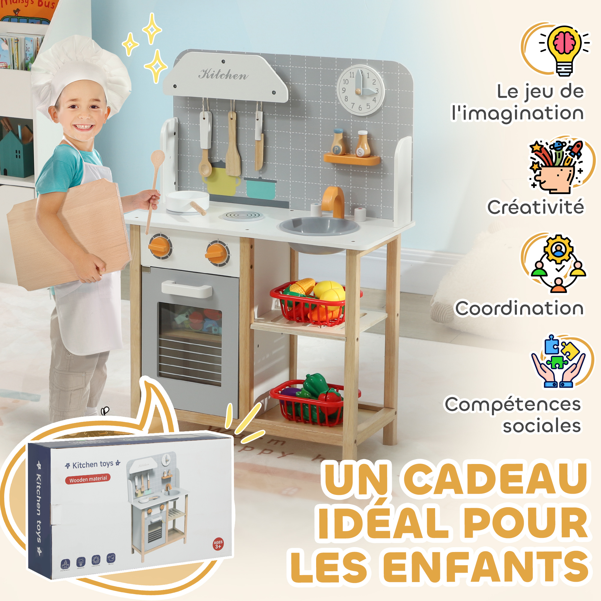AolKee Jouet Bois Biscuit de Coupe pour Dinette Enfant, Bois Jouets gâteaux, Jouets de rôle