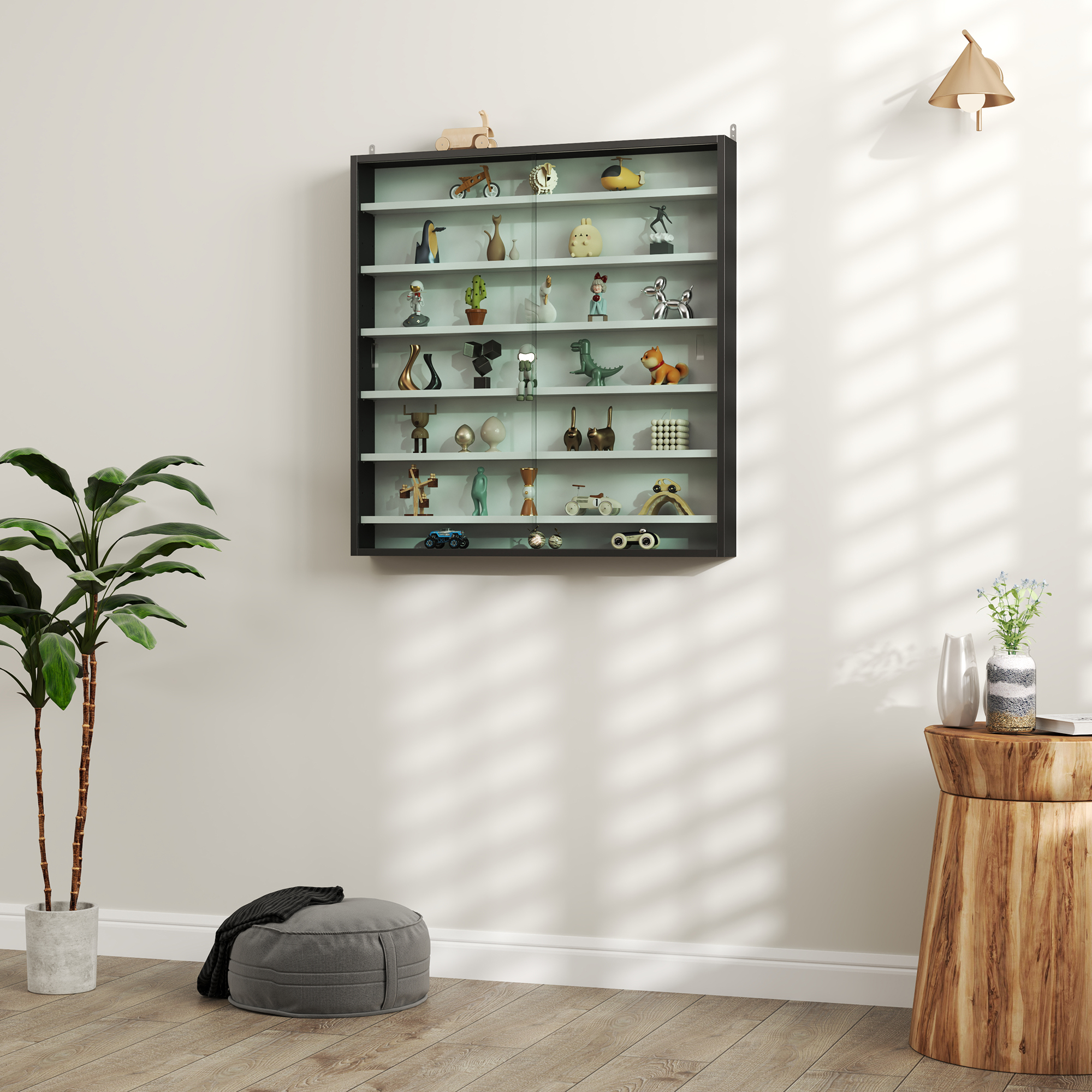 HOMCOM Six Shelf Display Cabinet, with Glass Doors Black and White 7