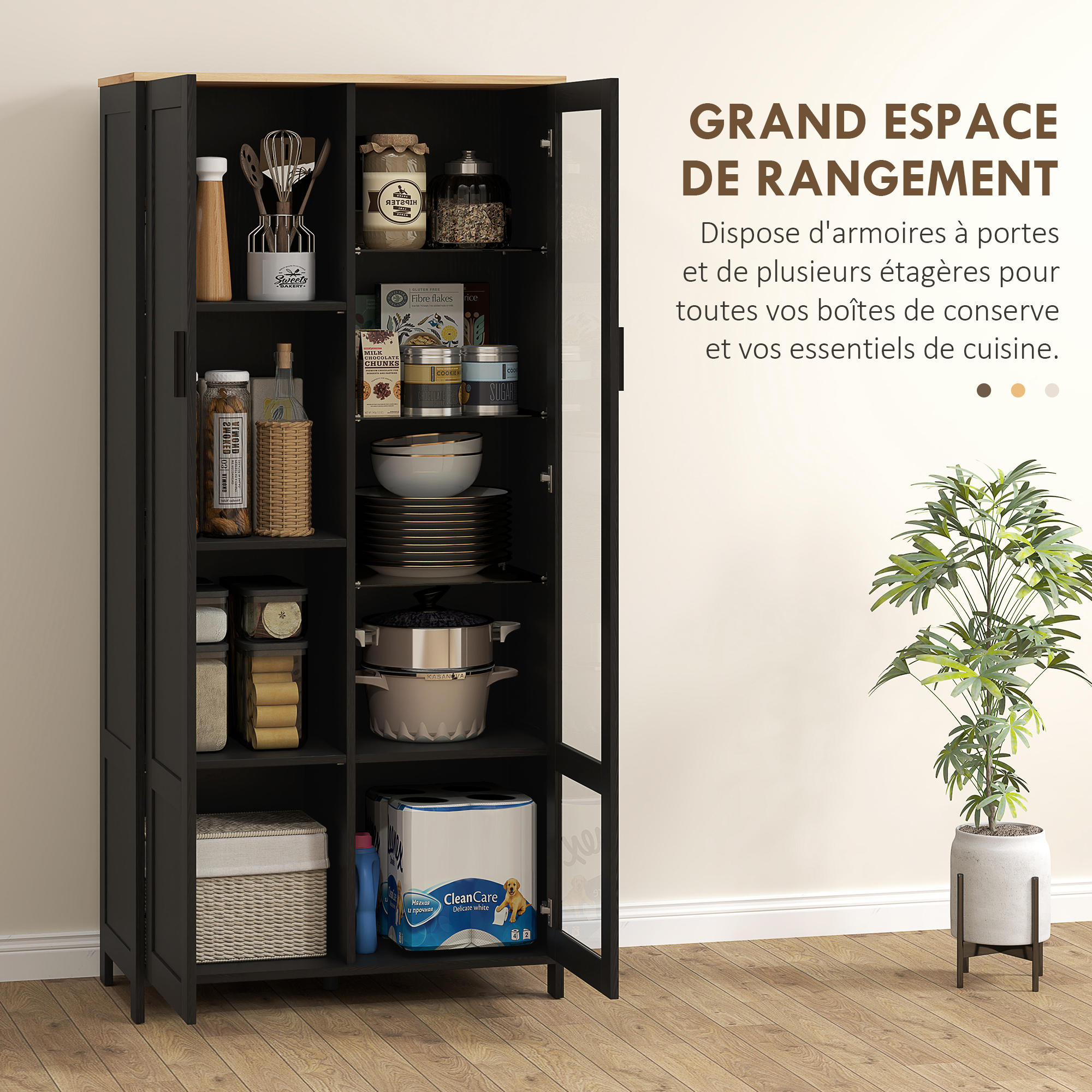 Armoire De Cuisine Blanche Moderne HOMCOM - 4 Portes, 1 Tiroir, Étages Réglables, 76.2 X 40.2 X 183 Cm