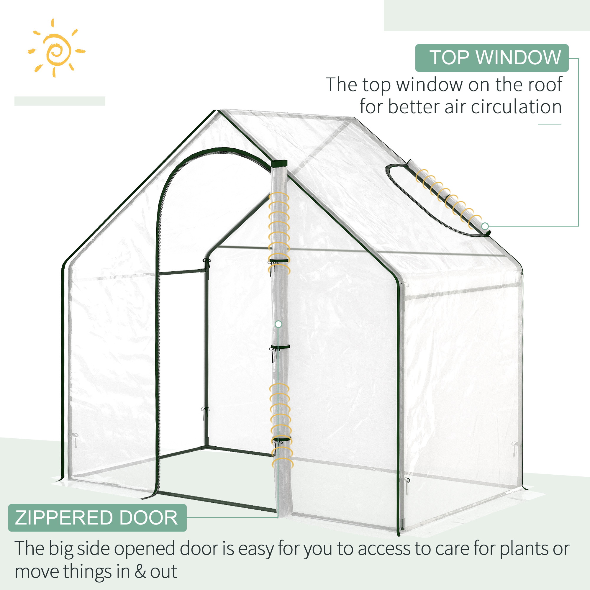 Outsunny Walk In Tomato Greenhouse Garden Outdoor Mini Greenhouse Flower Planter Steel Frame with Zipped Door & Window, PVC Cover, 180 x 100 x 168CM, Clear 4