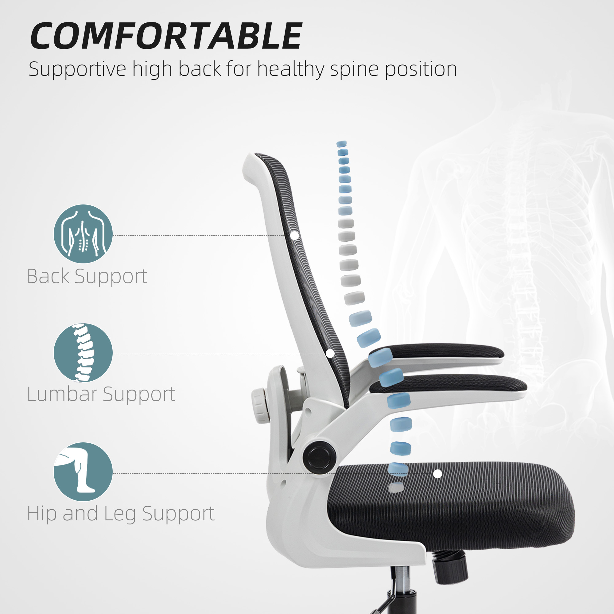 HOMCOM Mesh Back Adjustable Office Chair Black 4