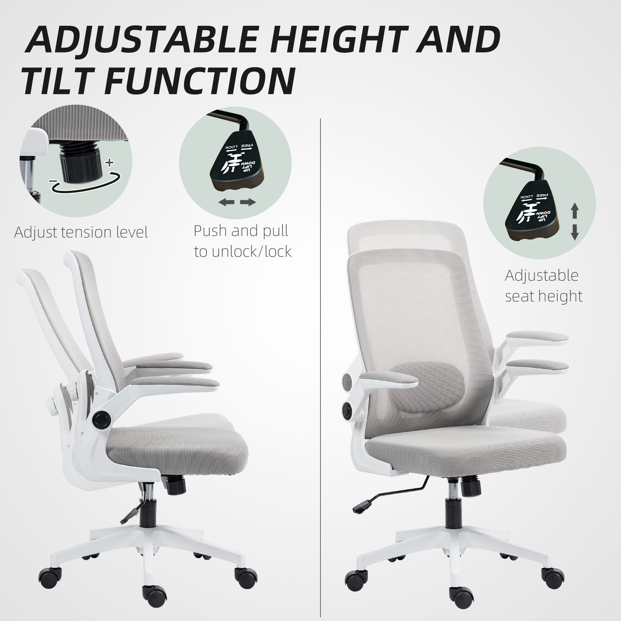 HOMCOM Mesh Back Adjustable Office Chair Grey 8