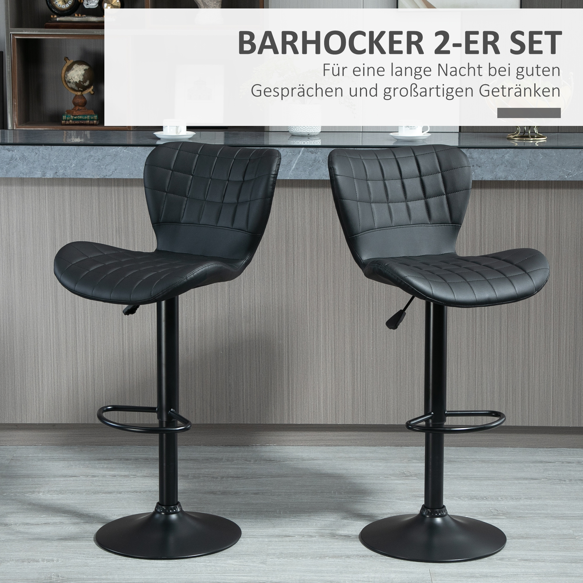 2 baaritooli komplekt, retrodisain, 47 cm x 51,5 cm x 89-109 cm, must