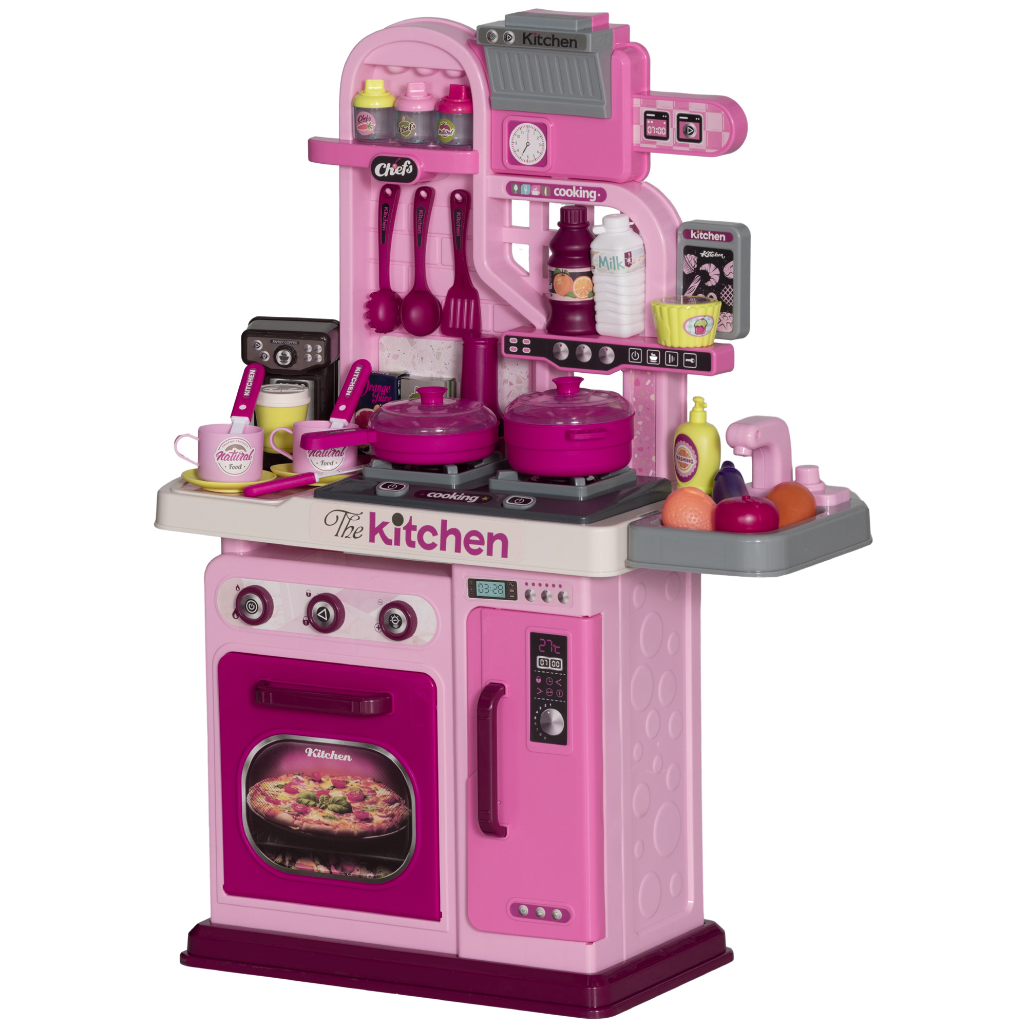 AIYAPLAY Cuisine enfant accessoires 33 PCS jouet d'imitation pour enfant dinette enfant 3-6 ans lumières et sons réalistes rose