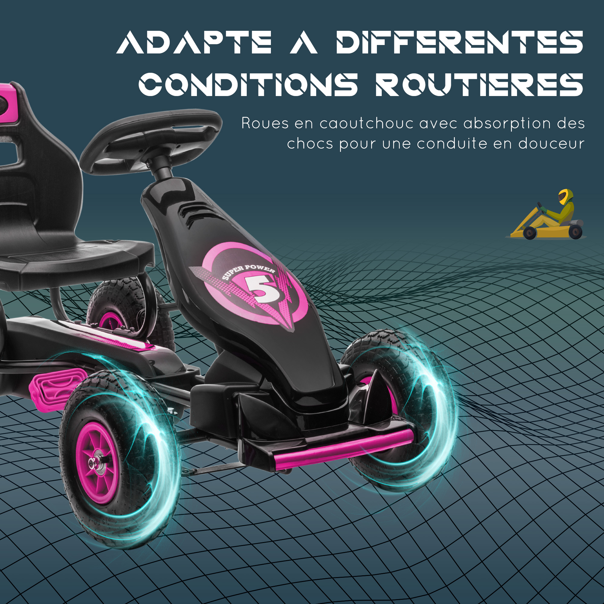 Gokart enfant HOMCOM à pédales siège réglable intérieur extérieur bleu noir 121 cm