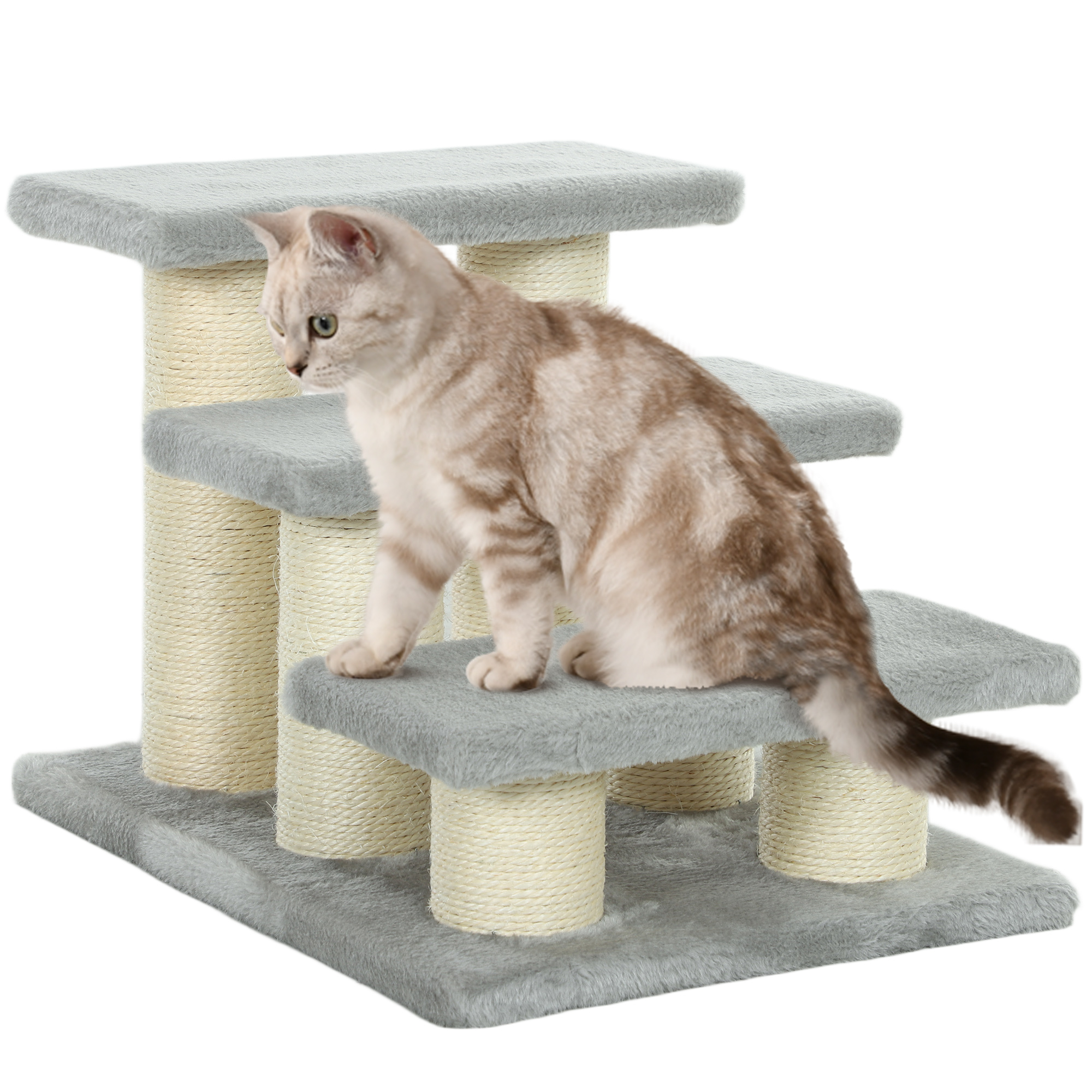 PawHut Pet Stairs 3-step Pet Ladder Cat dog Stairs Climb Ladder Cat Tree, Beige