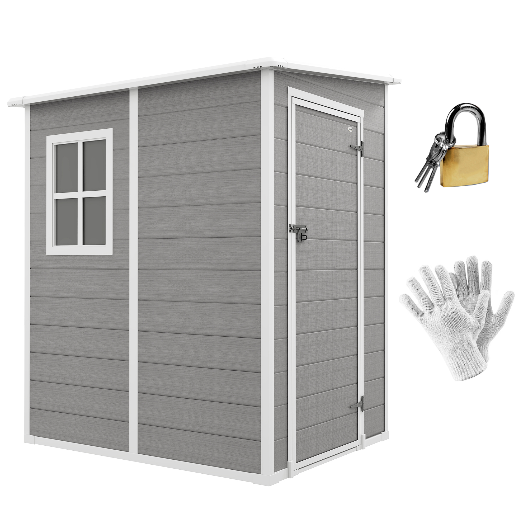 Product photograph of Outsunny 4 X 5ft Lean-to Shed All-weather Storage With Windows Lockable Door Built-in Vent Plastic Roof Grey Aosom Uk from Aosom UK