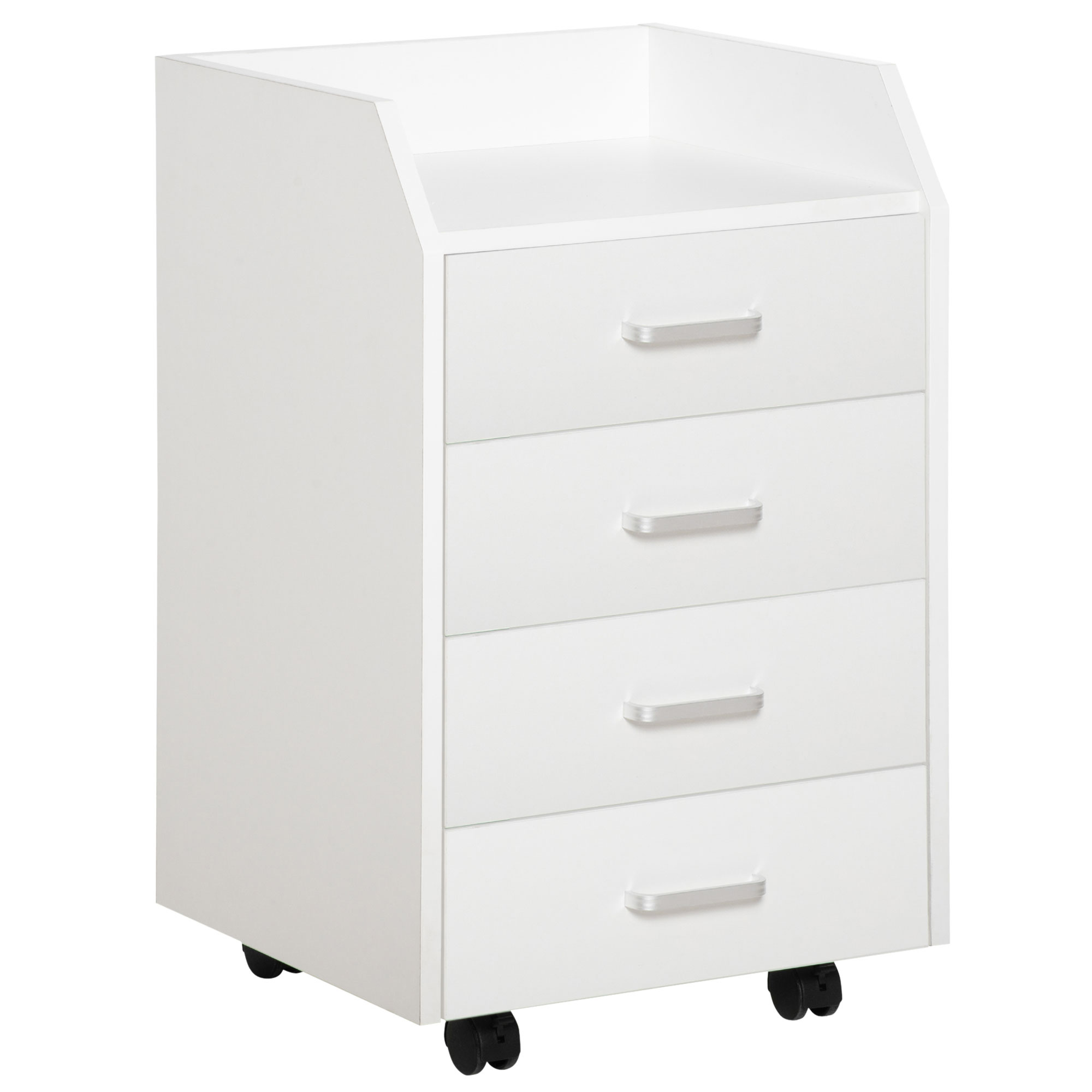 Vinsetto Cajonera de Oficina Mueble Auxiliar para Archivos con 4 Cajones de Almacenaje 4 Ruedas y 2 Frenos 40x36x65 cm Blanco | Aosom España